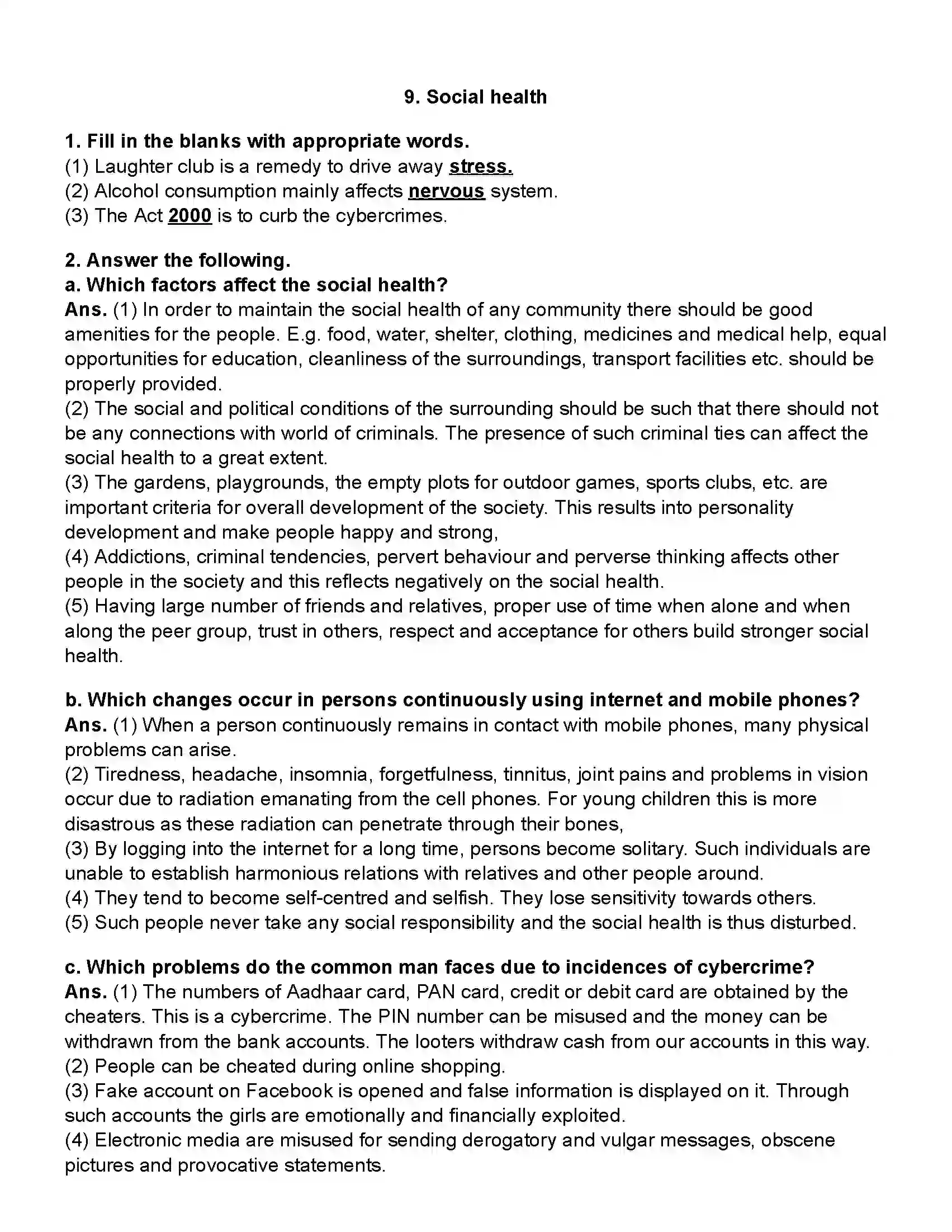 Maharashtra Board Class 10th Science Part - 2 Social health Revision Note 1