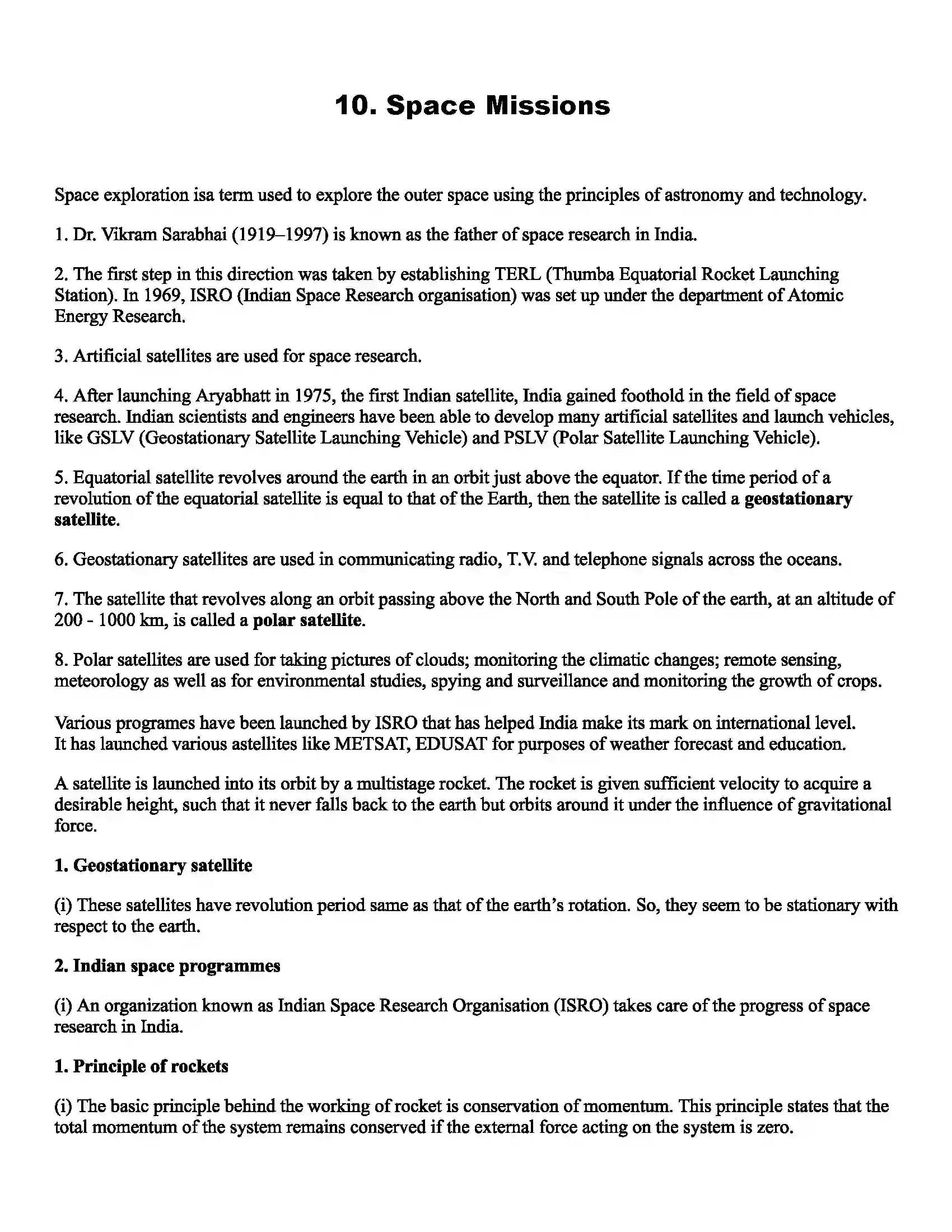 Maharashtra Board Class 10th Science Space Missions Revision Note 1