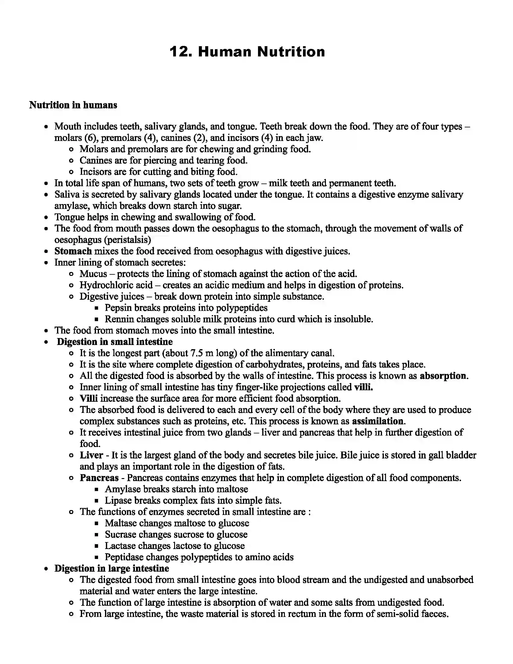 Maharashtra Board Class 11th Biology Human Nutrition Revision Note 1