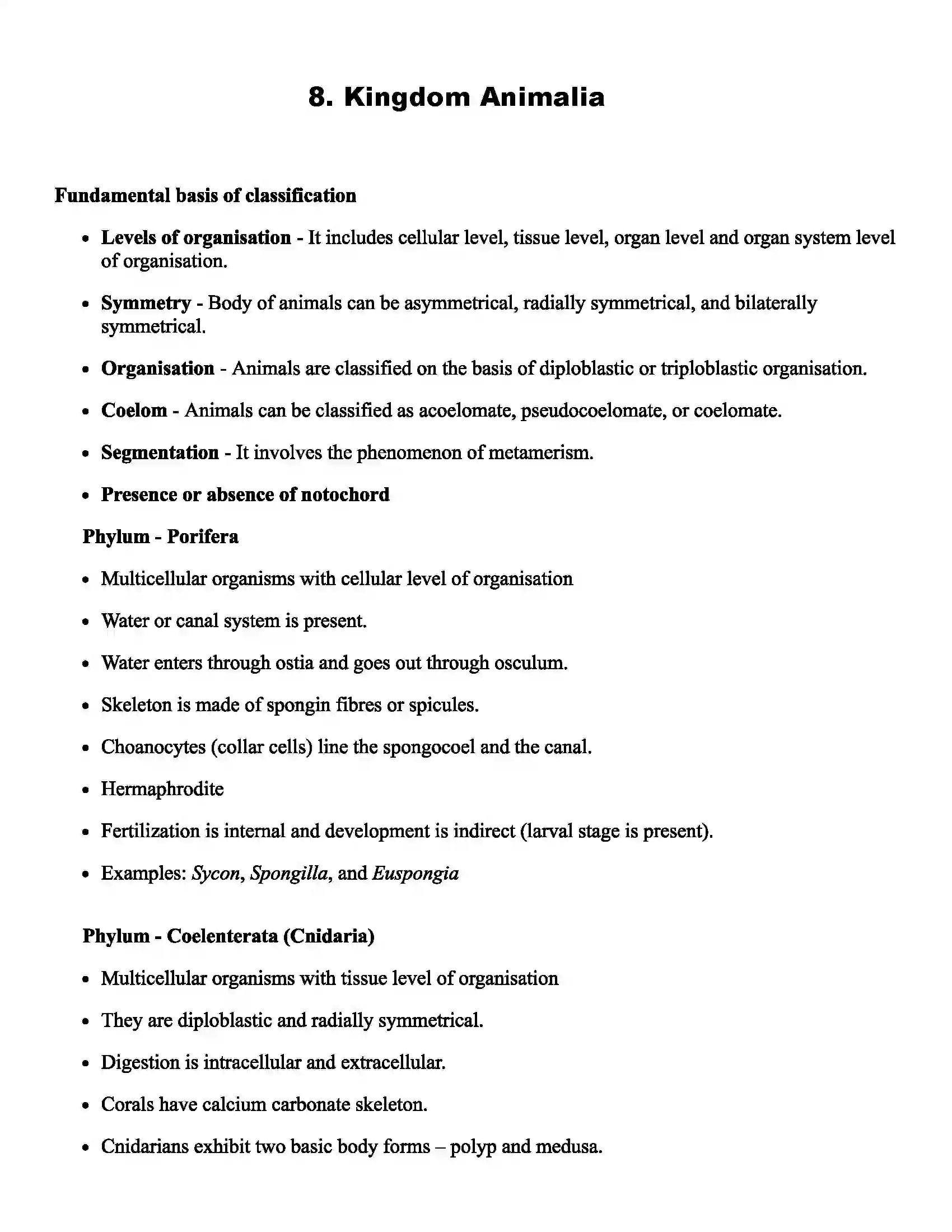 Maharashtra Board Class 11th Biology Kingdom Animalia Revision Note 1