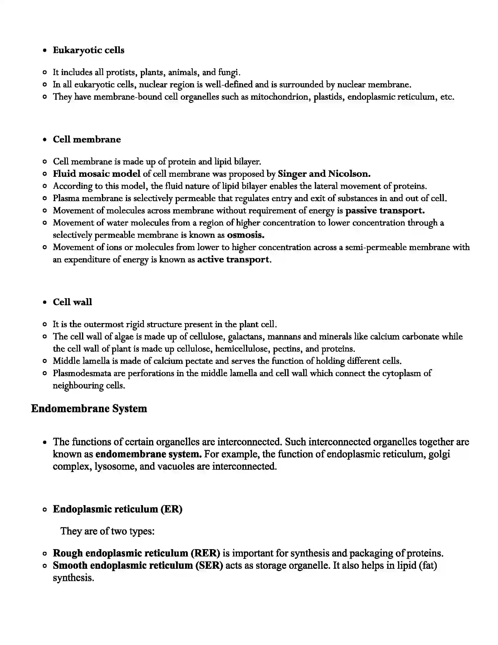 Maharashtra Board Class 11th Biology Organization of Cell Revision Note 3