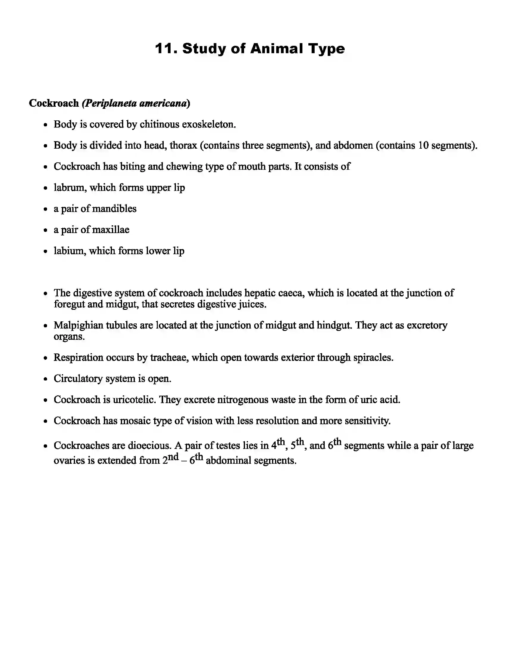 Maharashtra Board Class 11th Biology Study of Animal Type Revision Note 1