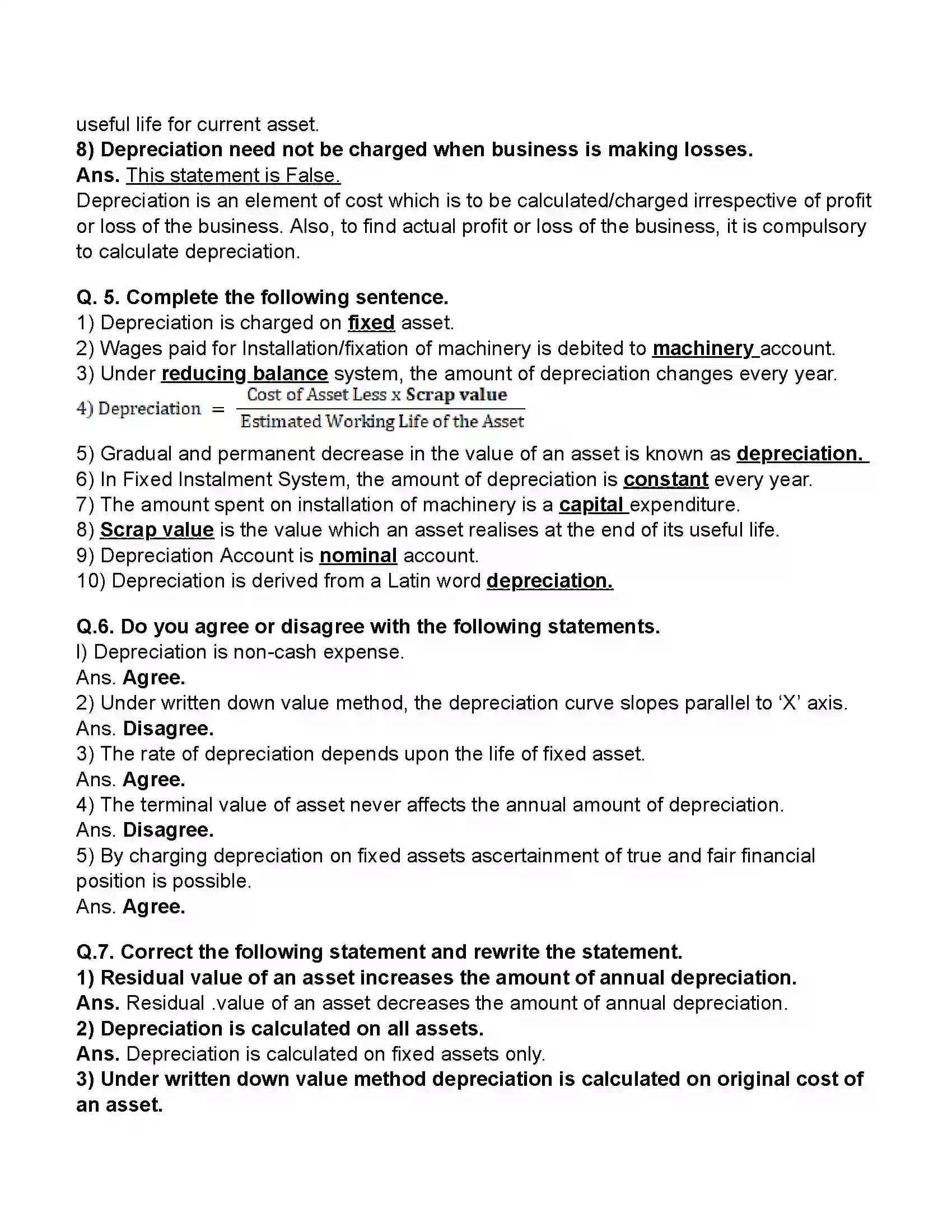 Maharashtra Board Class 11th Book-Keeping & Accountancy Depreciation Revision Note 4