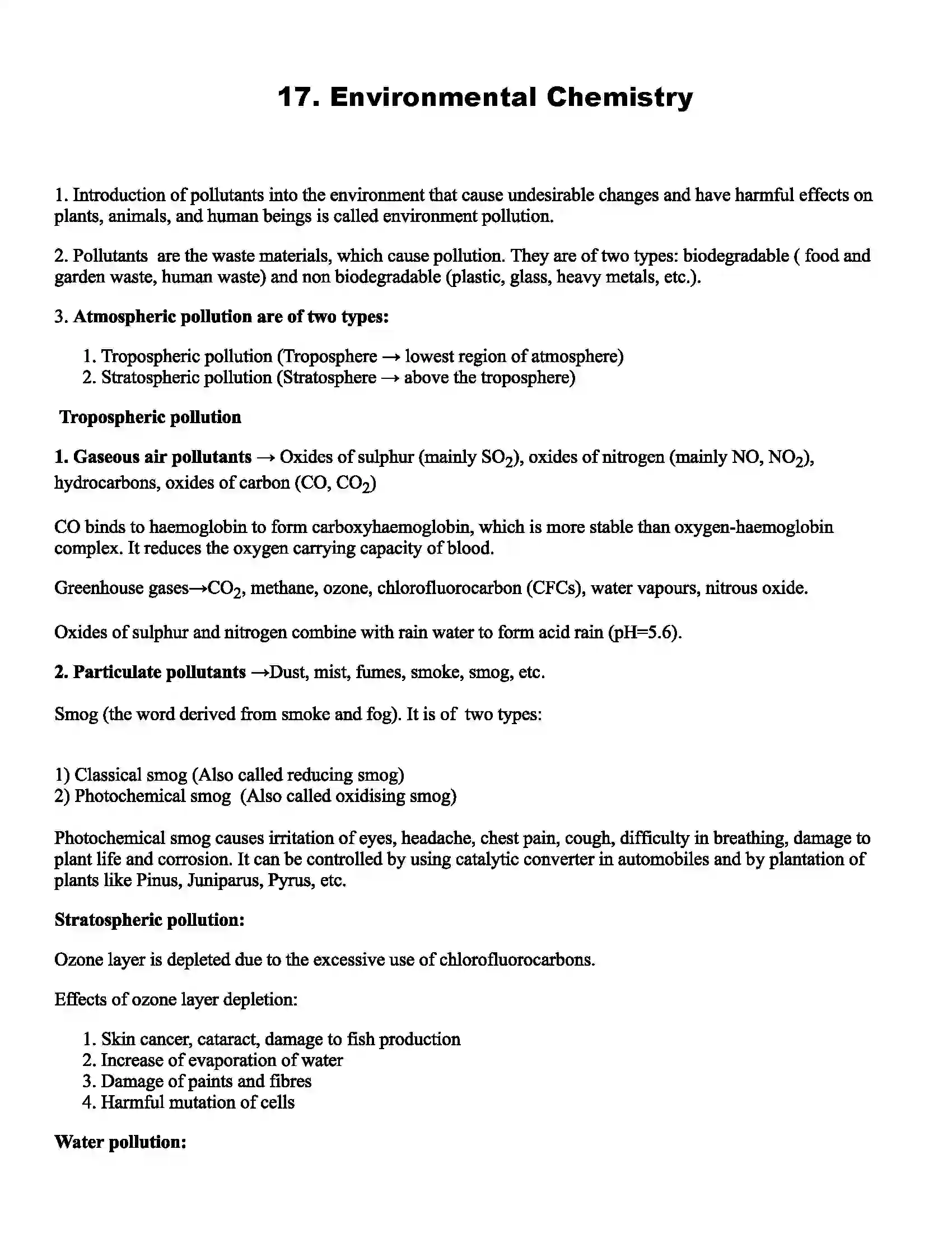 Maharashtra Board Class 11th Chemistry Environmental Chemistry Revision Note 1