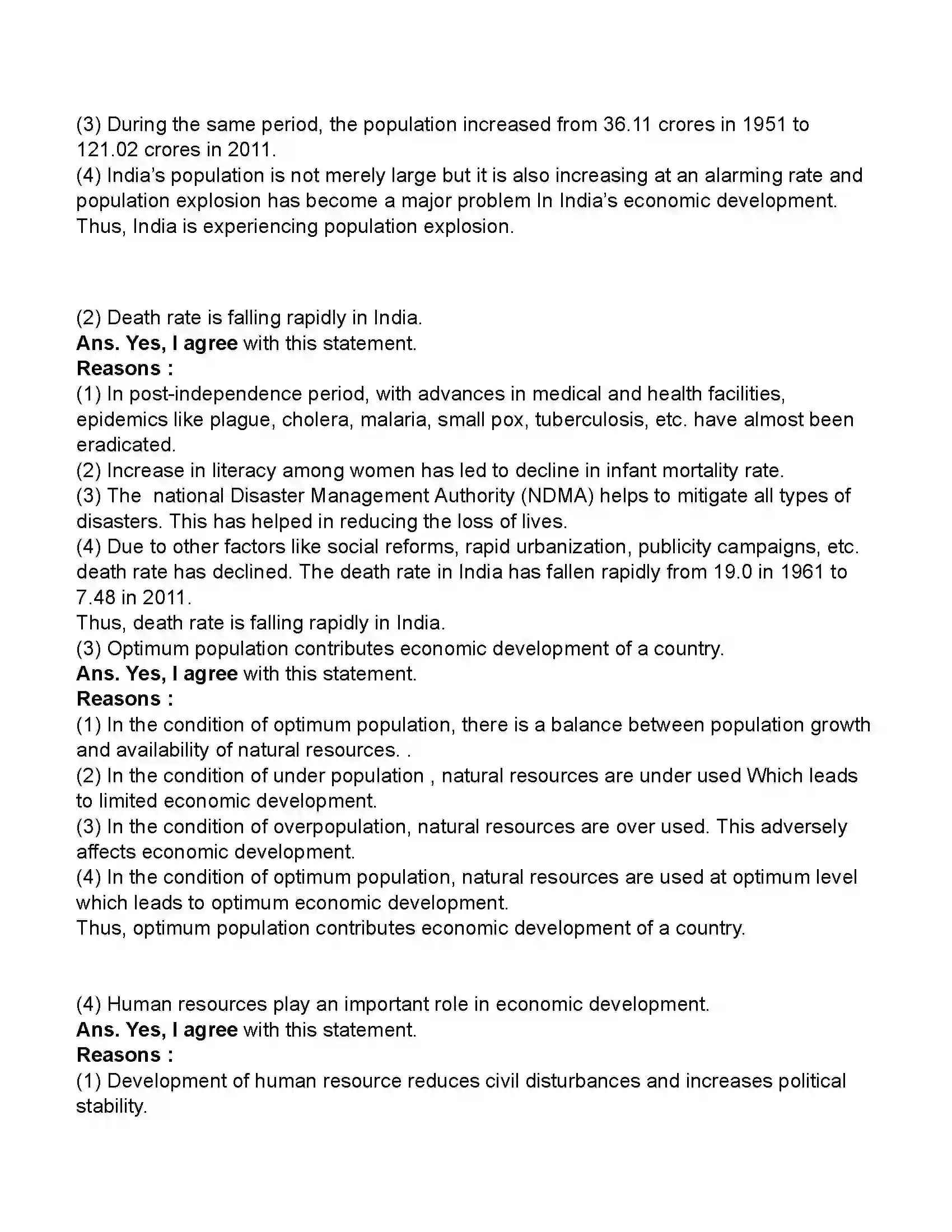 Maharashtra Board Class 11th Economics Population in India Revision Note 5