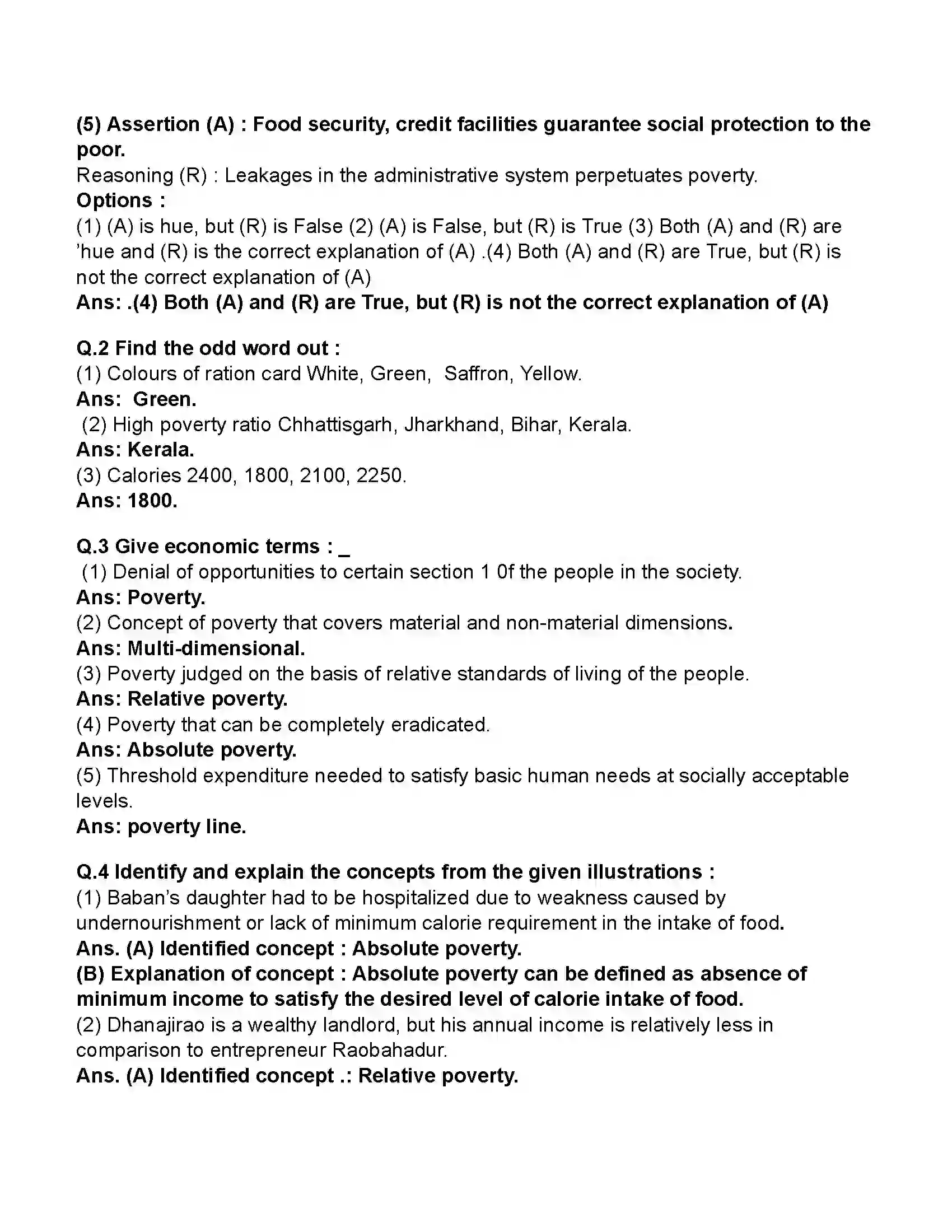 Maharashtra Board Class 11th Economics Poverty in India Revision Note 2
