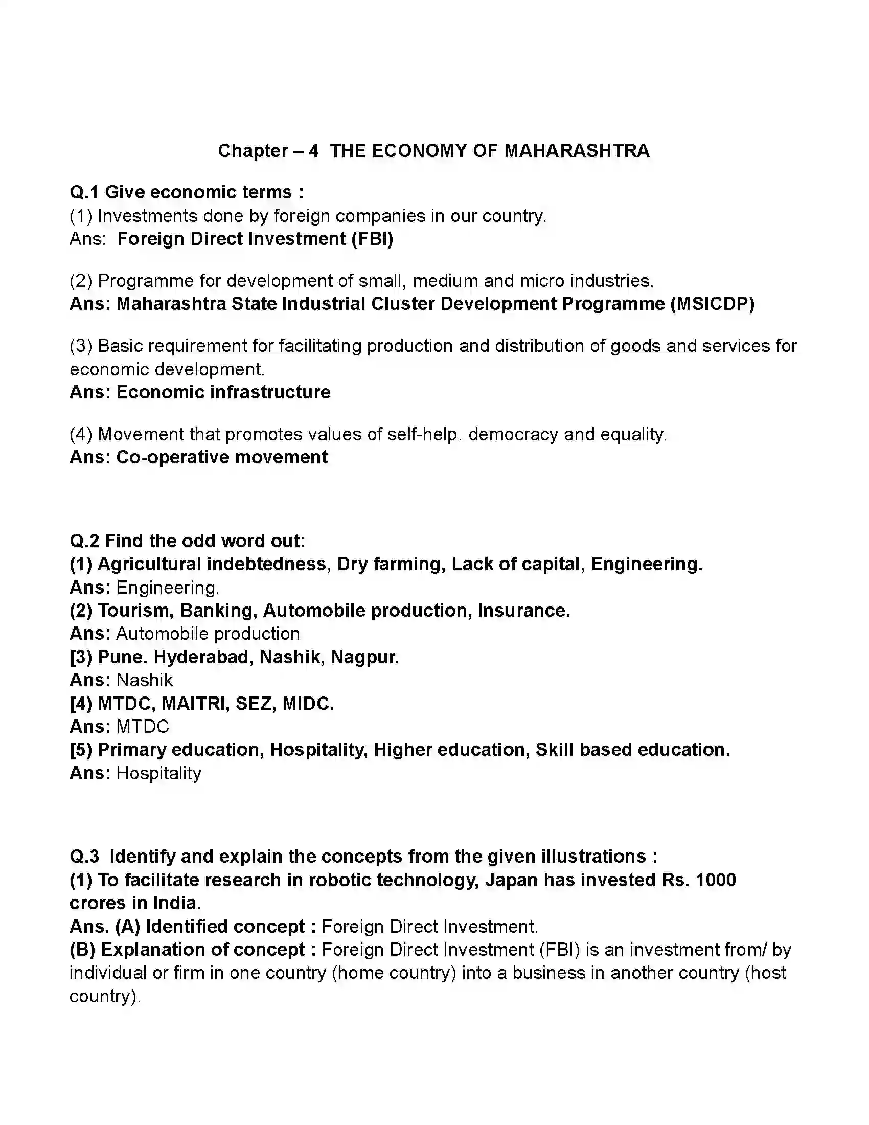 Maharashtra Board Class 11th Economics The Economy of Maharashtra Revision Note 1
