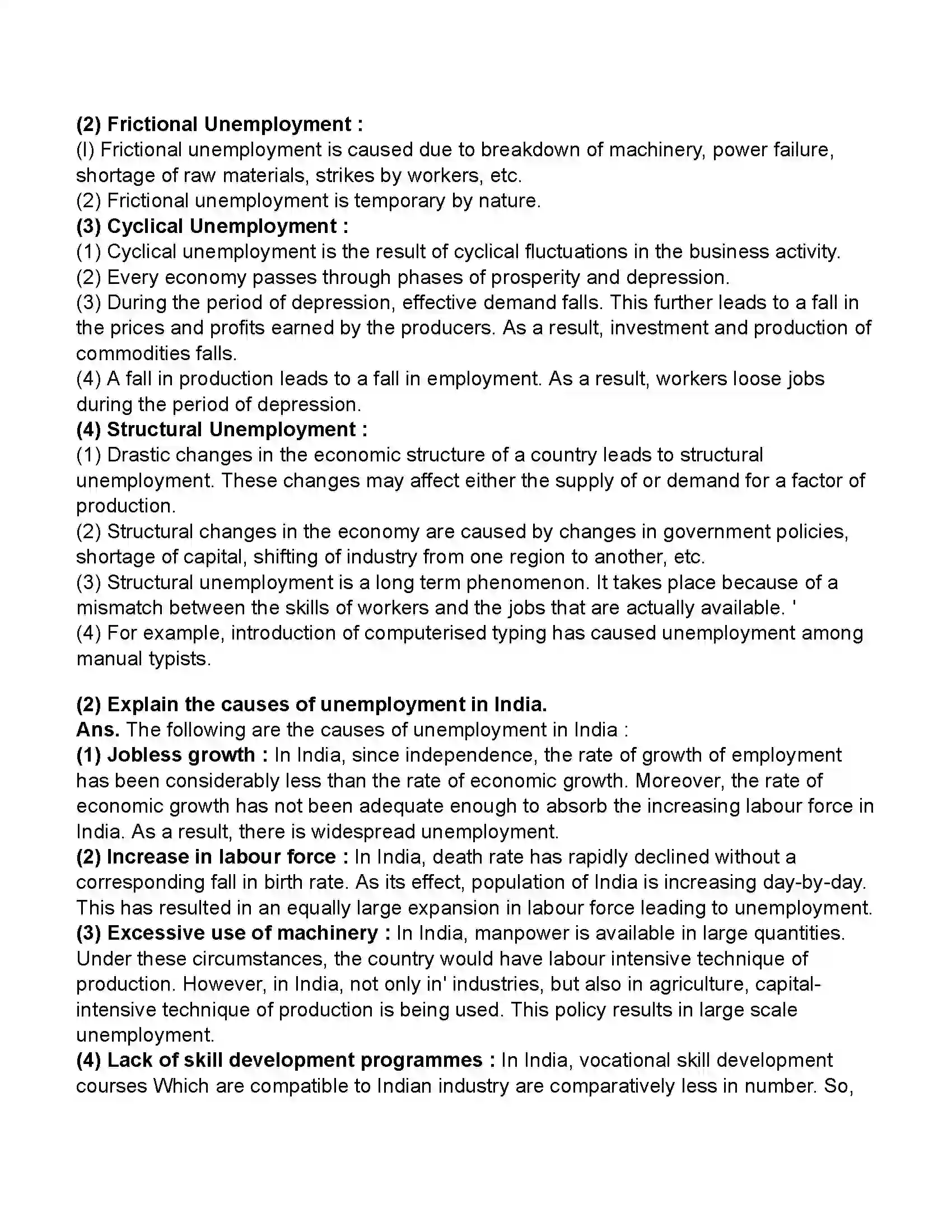 Maharashtra Board Class 11th Economics Unemployment in India Revision Note 5