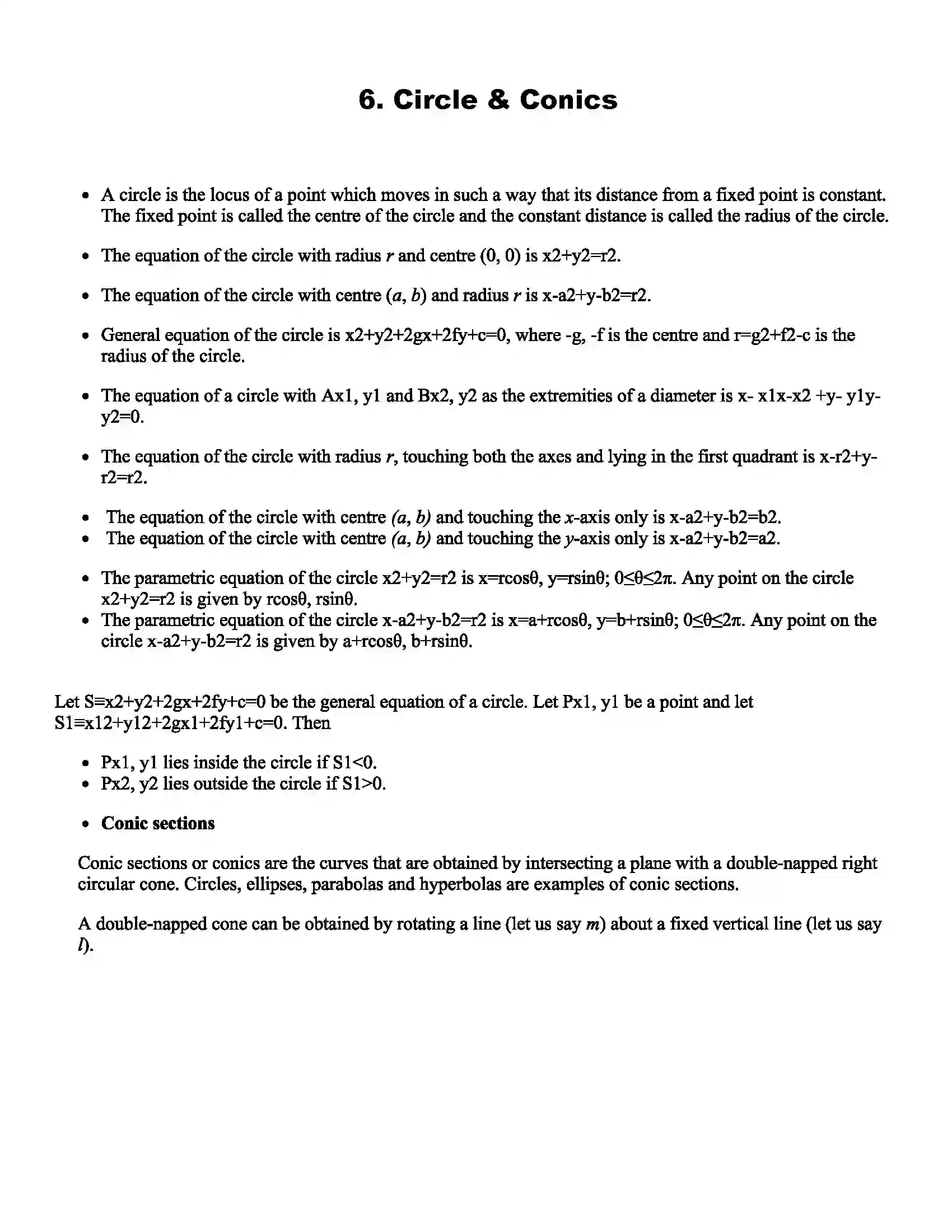 Maharashtra Board Class 11th Mathematics Circle & Conics Revision Note 1
