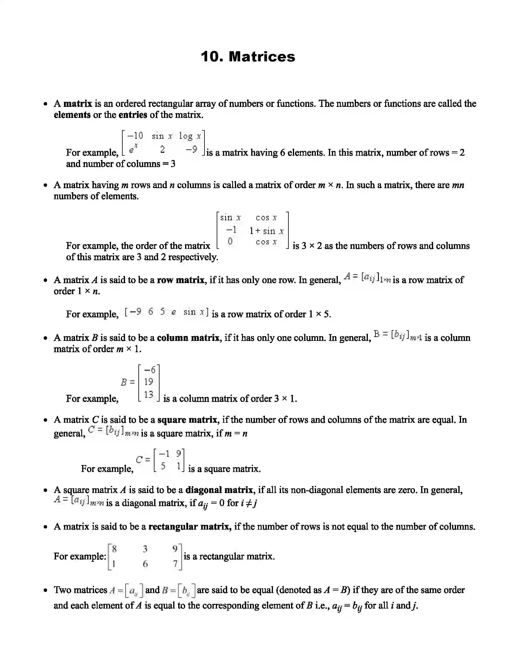 Maharashtra Board Class 11th Mathematics Matrices Revision Note 1