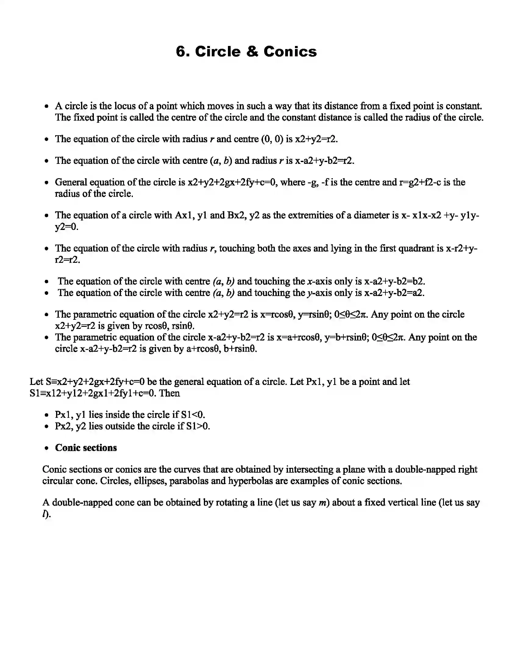 Maharashtra Board Class 11th Mathematics Part - I Circle & Conics Revision Note 1