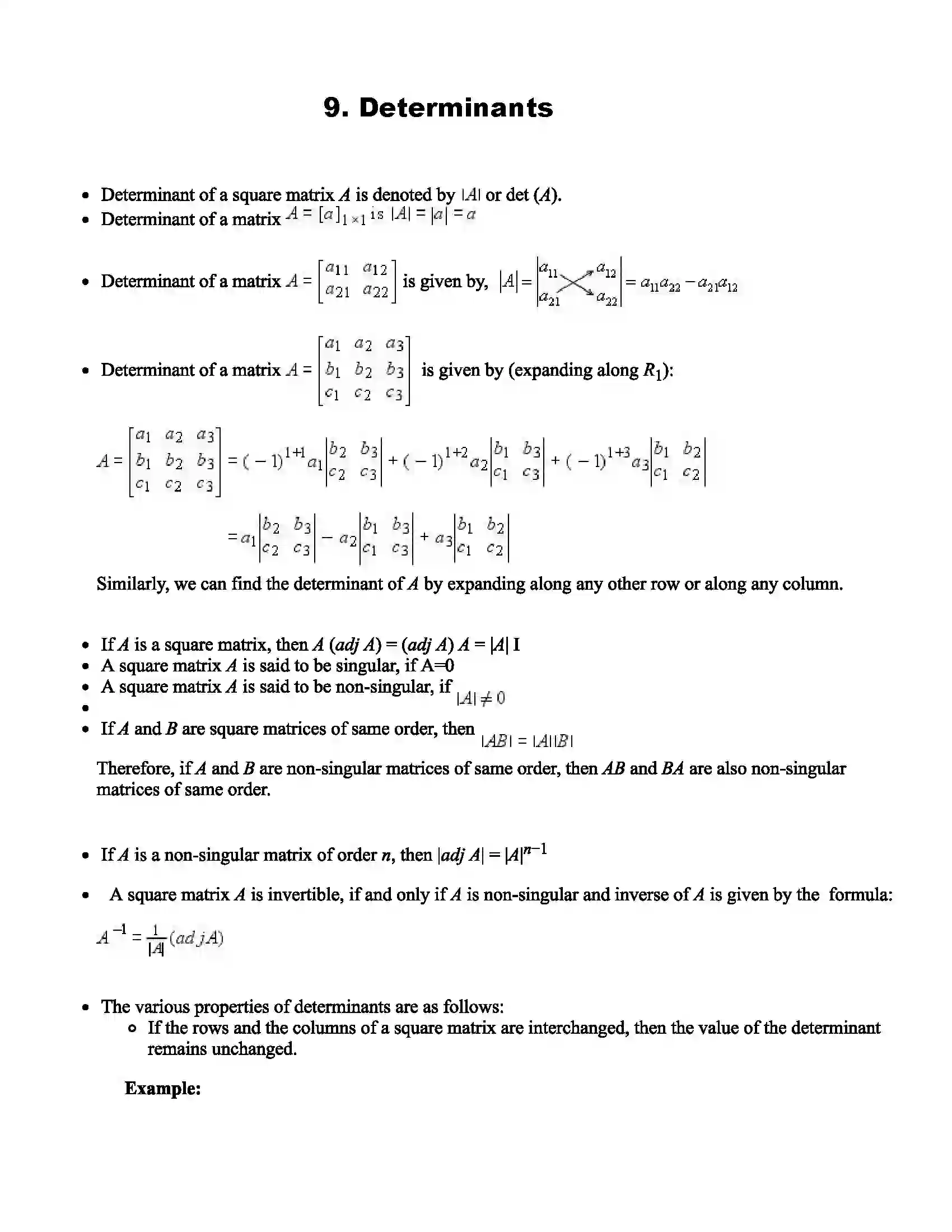 Maharashtra Board Class 11th Mathematics Part - I Determinants Revision Note 1