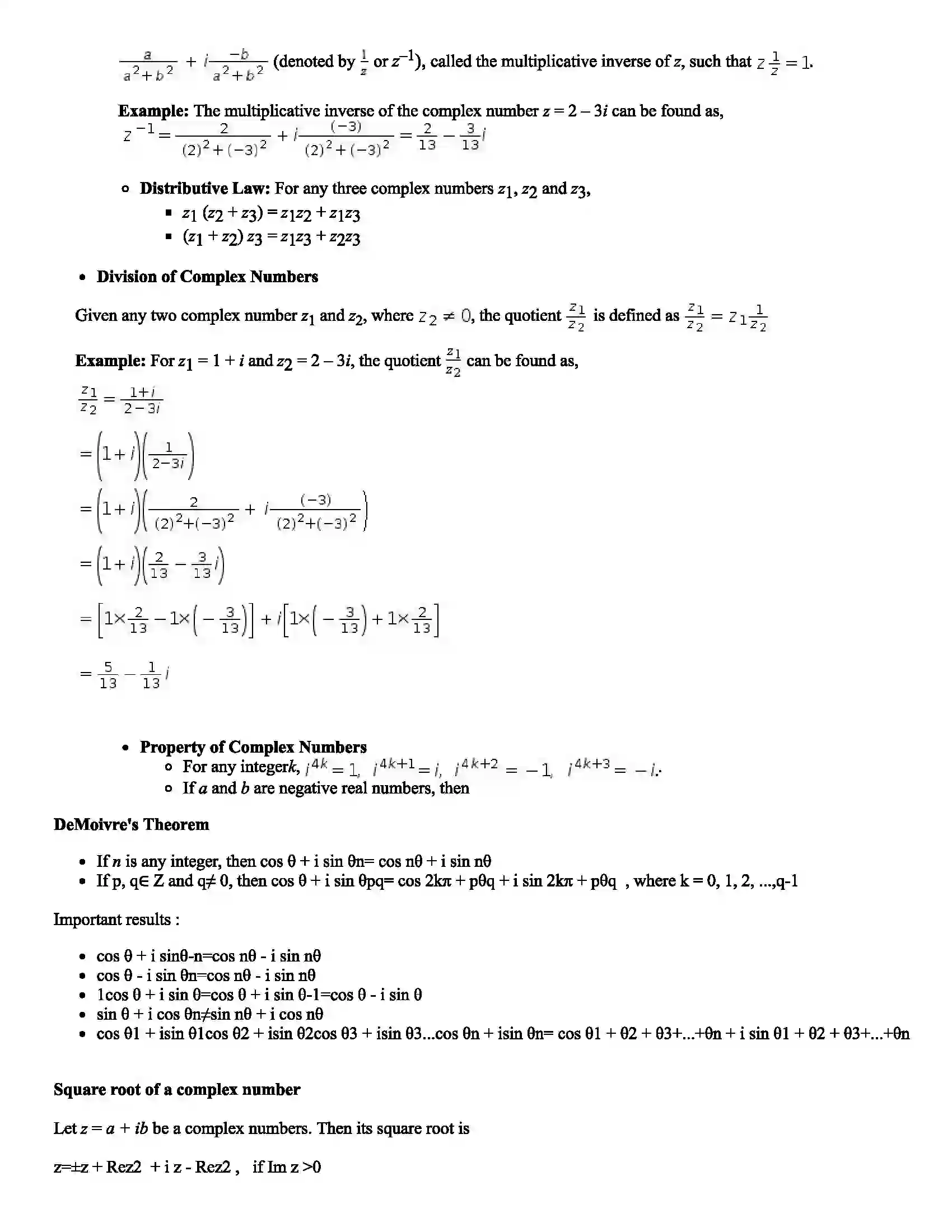Maharashtra Board Class 11th Mathematics Part - II Complex Numbers Revision Note 3