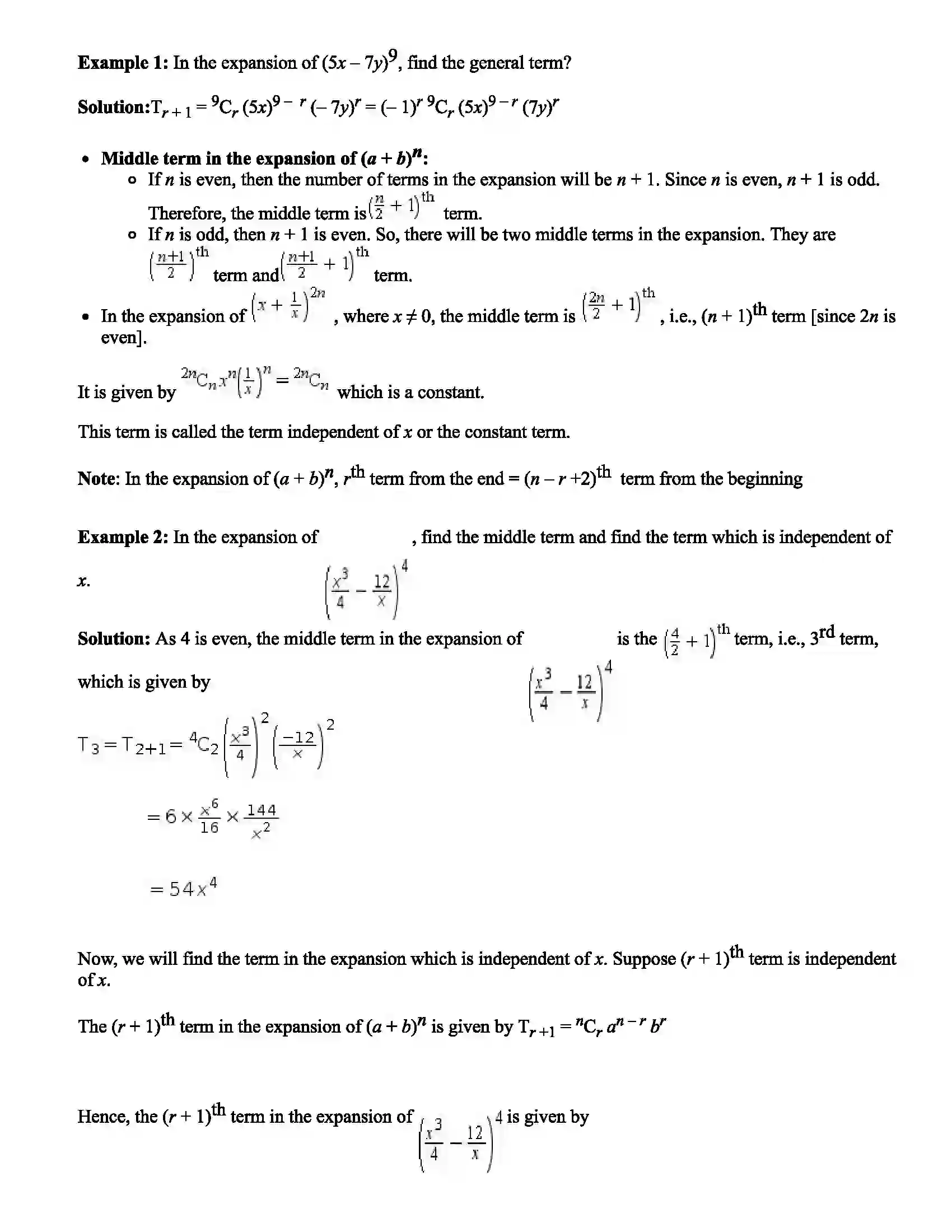 Maharashtra Board Class 11th Mathematics Part - II Method of Induction and Binomial Theorem Revision Note 3