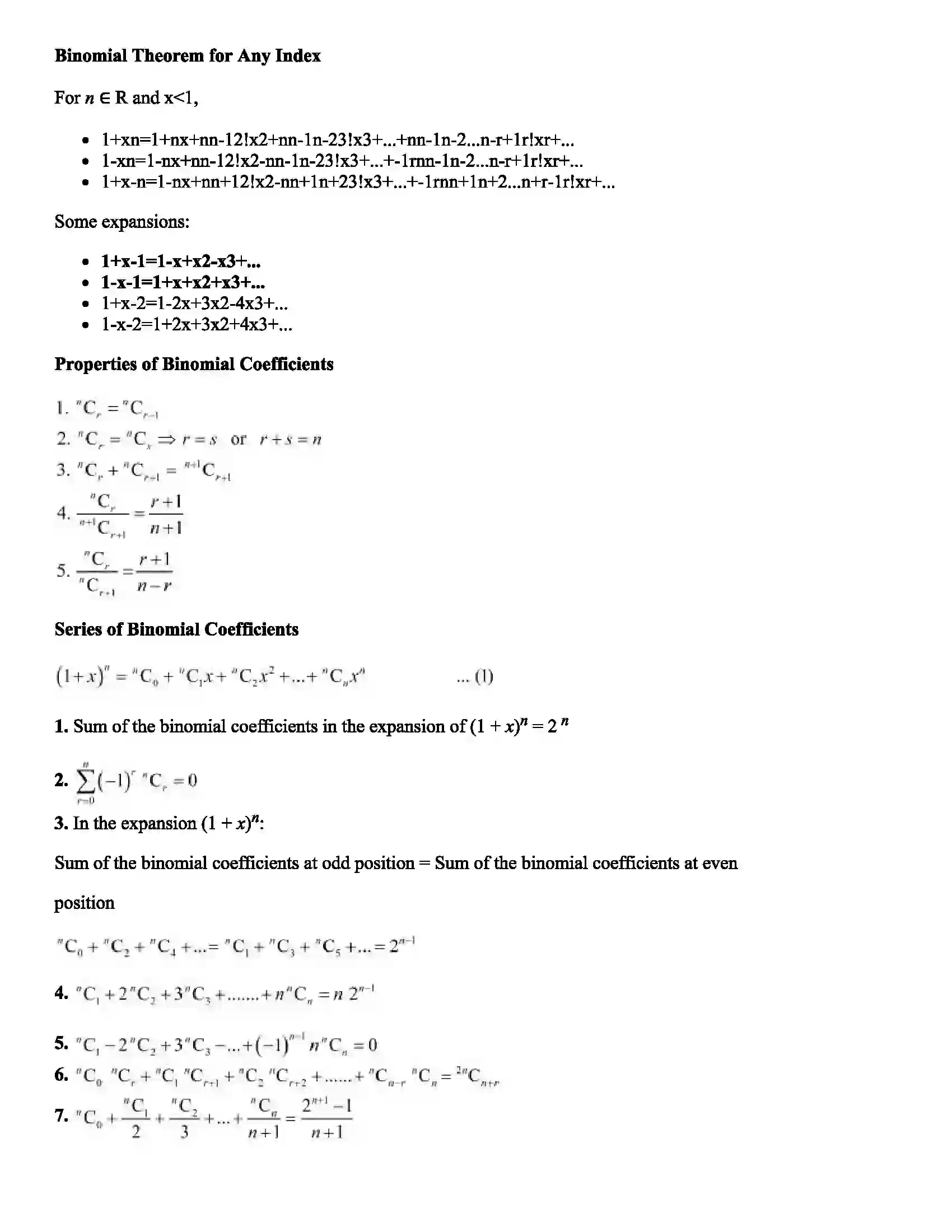 Maharashtra Board Class 11th Mathematics Part - II Method of Induction and Binomial Theorem Revision Note 4