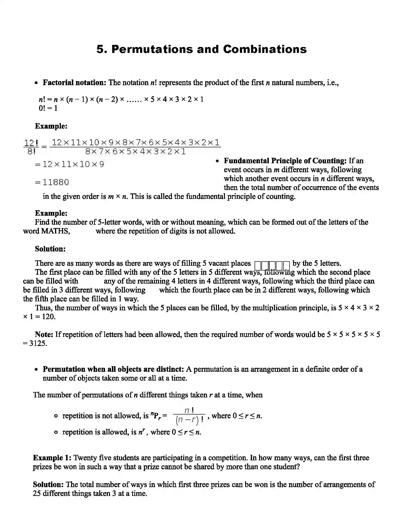 Maharashtra Board Class 11th Mathematics Part - II Permutations and Combinations Revision Note 1