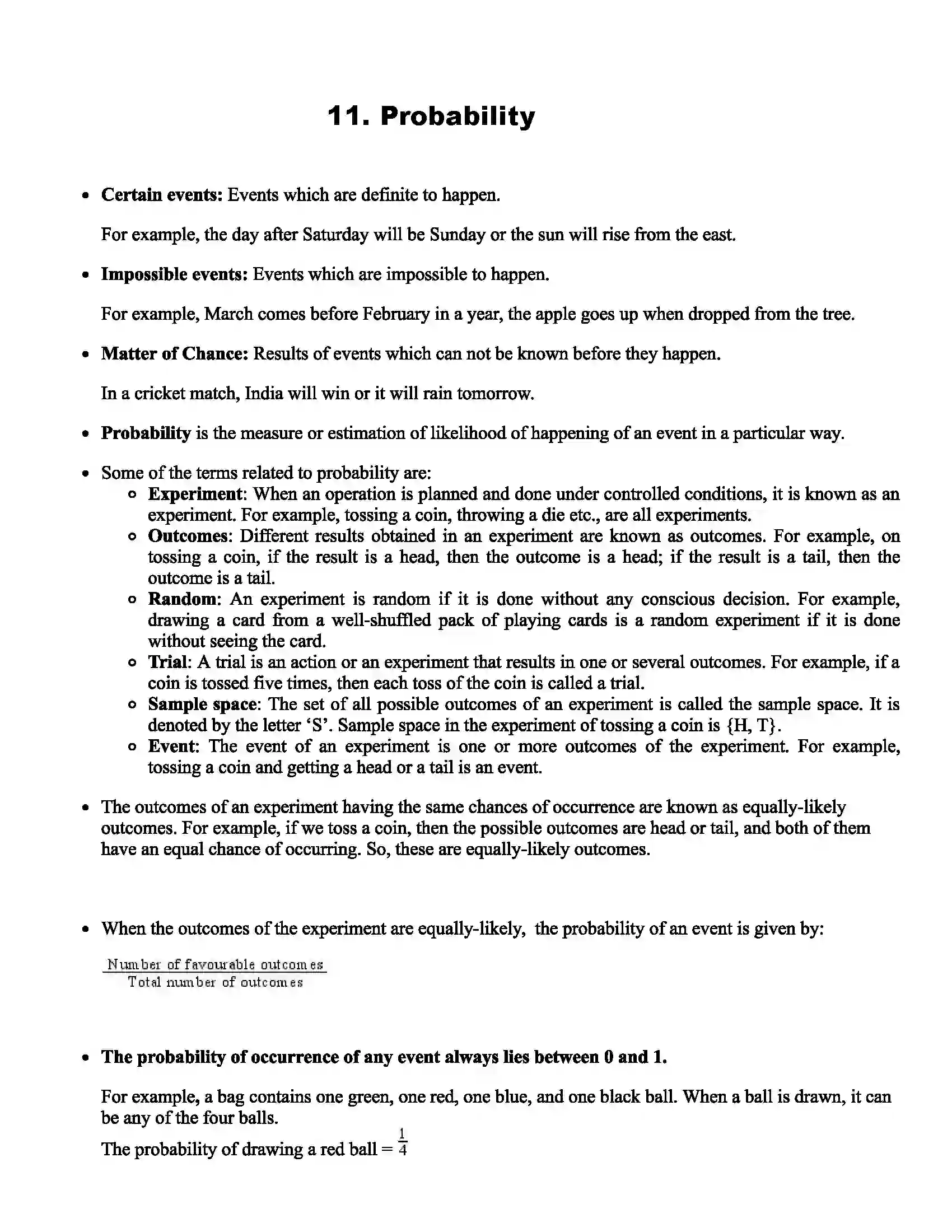 Maharashtra Board Class 11th Mathematics Part - II Probability Revision Note 1