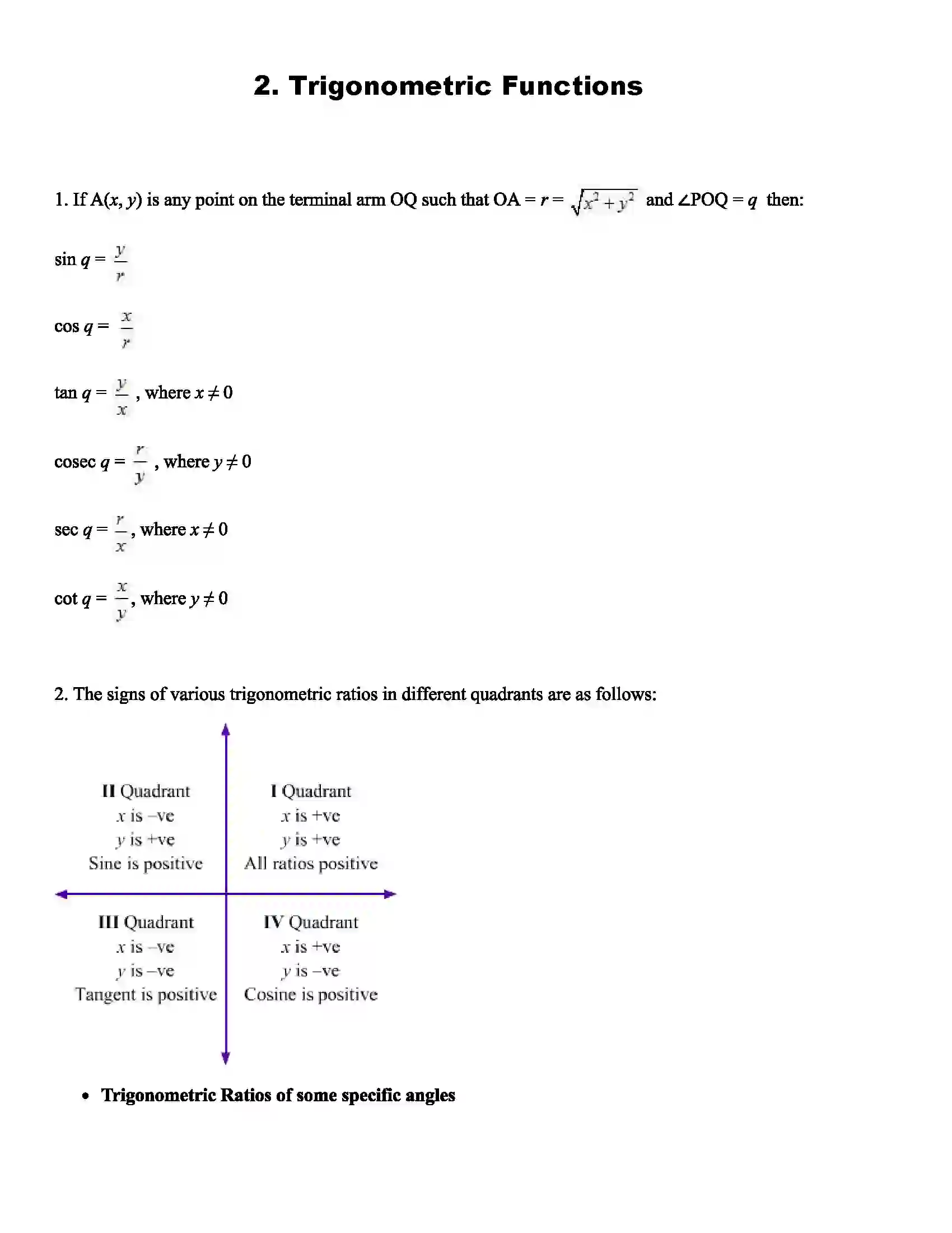 Maharashtra Board Class 11th Mathematics Trigonometric Functions Revision Note 1