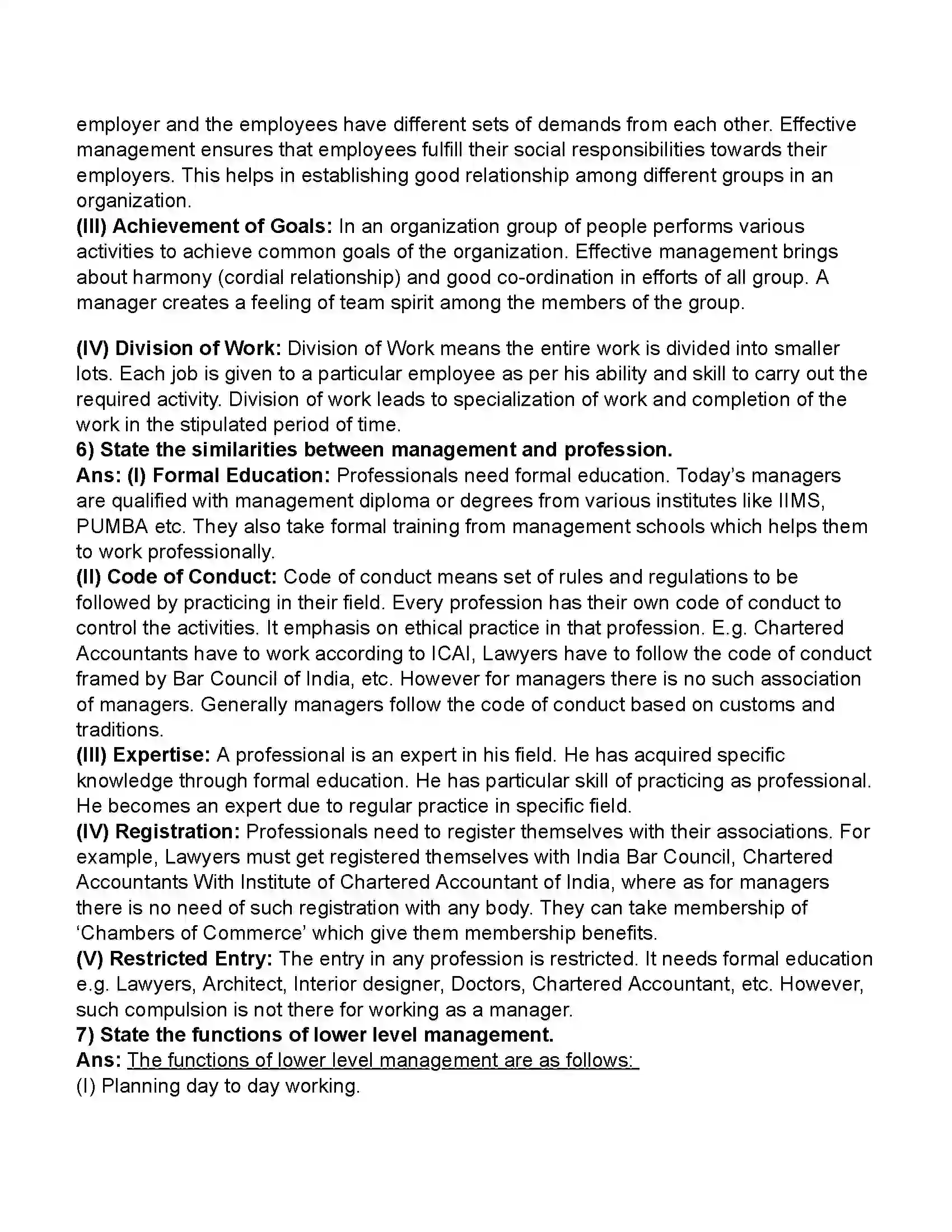 Maharashtra Board Class 11th Organisation of Commerce & Management Introduction to Management Revision Note 15