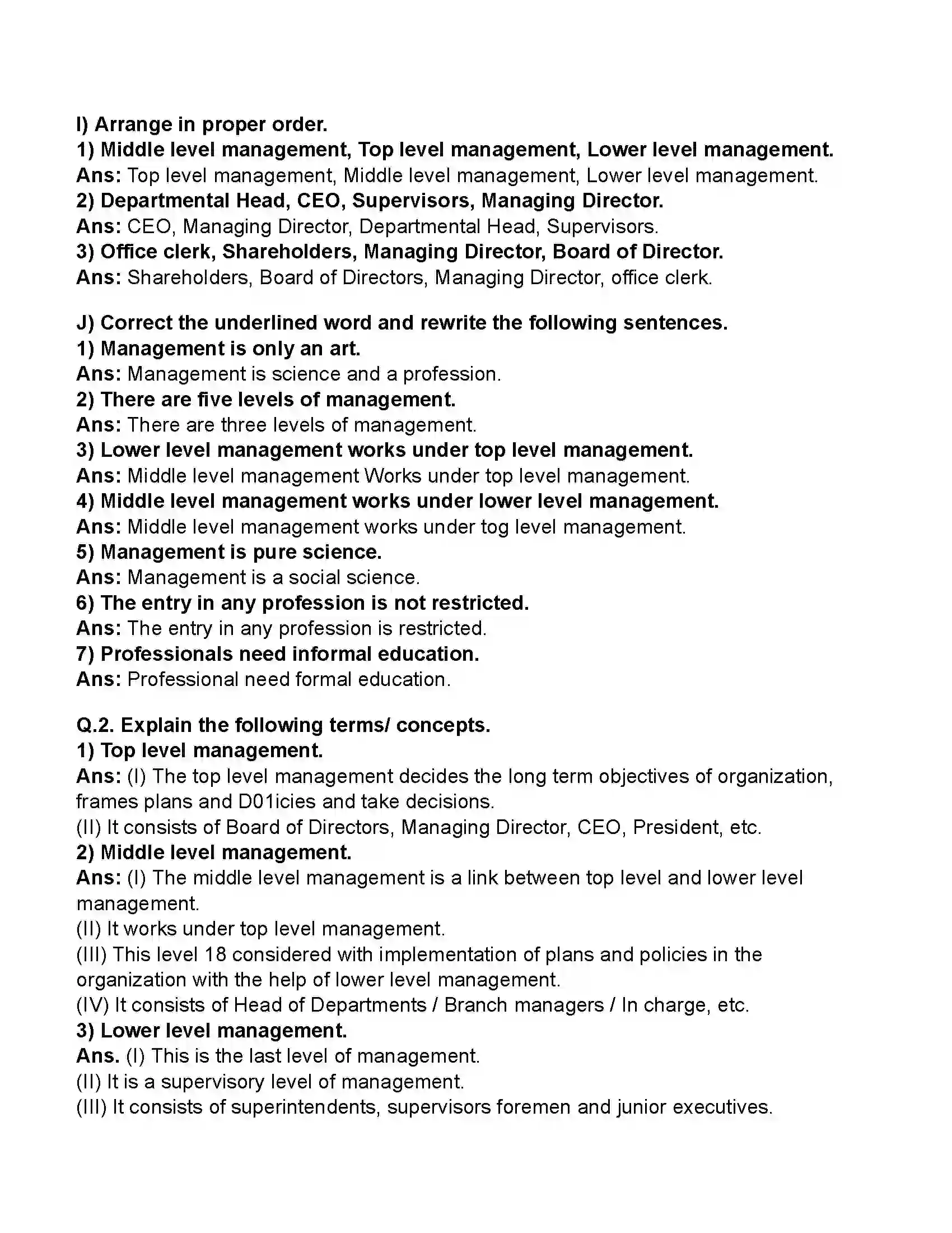 Maharashtra Board Class 11th Organisation of Commerce & Management Introduction to Management Revision Note 4