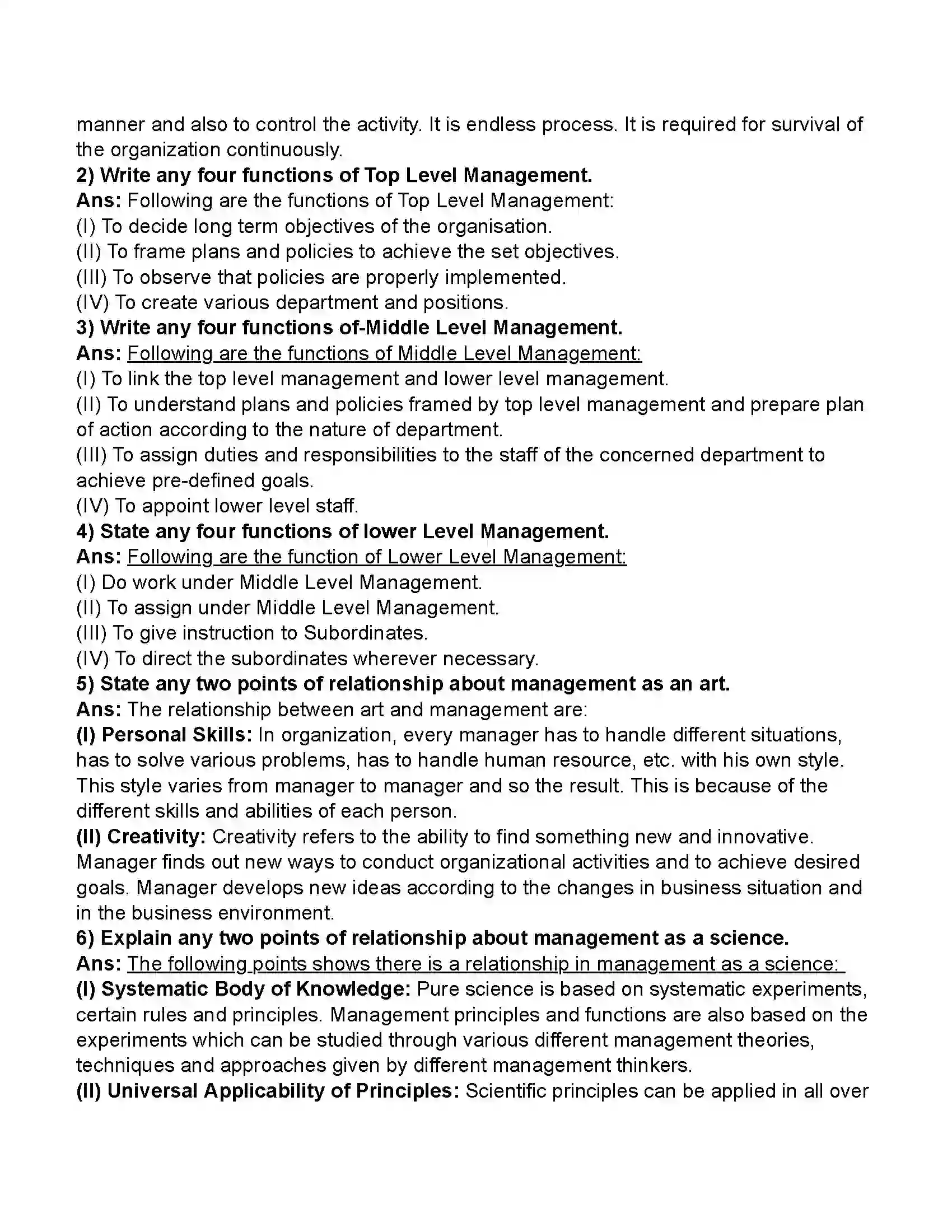 Maharashtra Board Class 11th Organisation of Commerce & Management Introduction to Management Revision Note 9