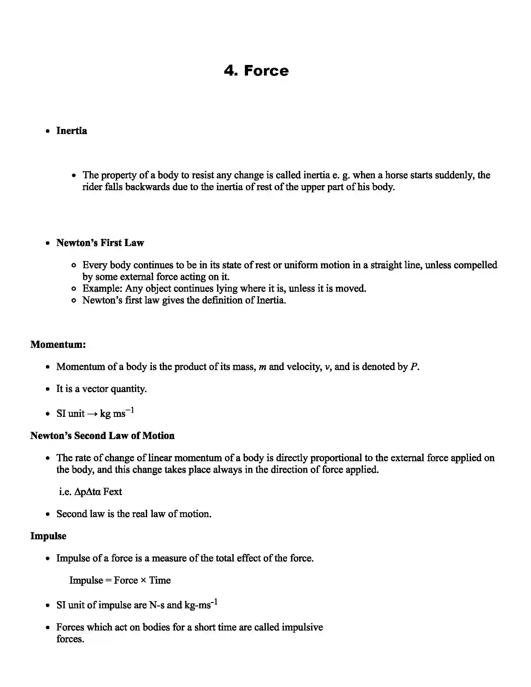 Maharashtra Board Class 11th Physics Force Revision Note 1