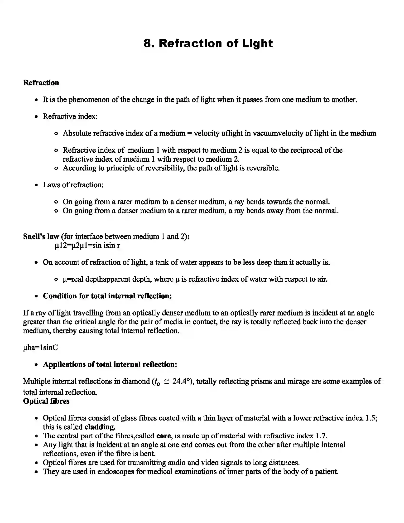 Maharashtra Board Class 11th Physics Refraction of Light Revision Note 1