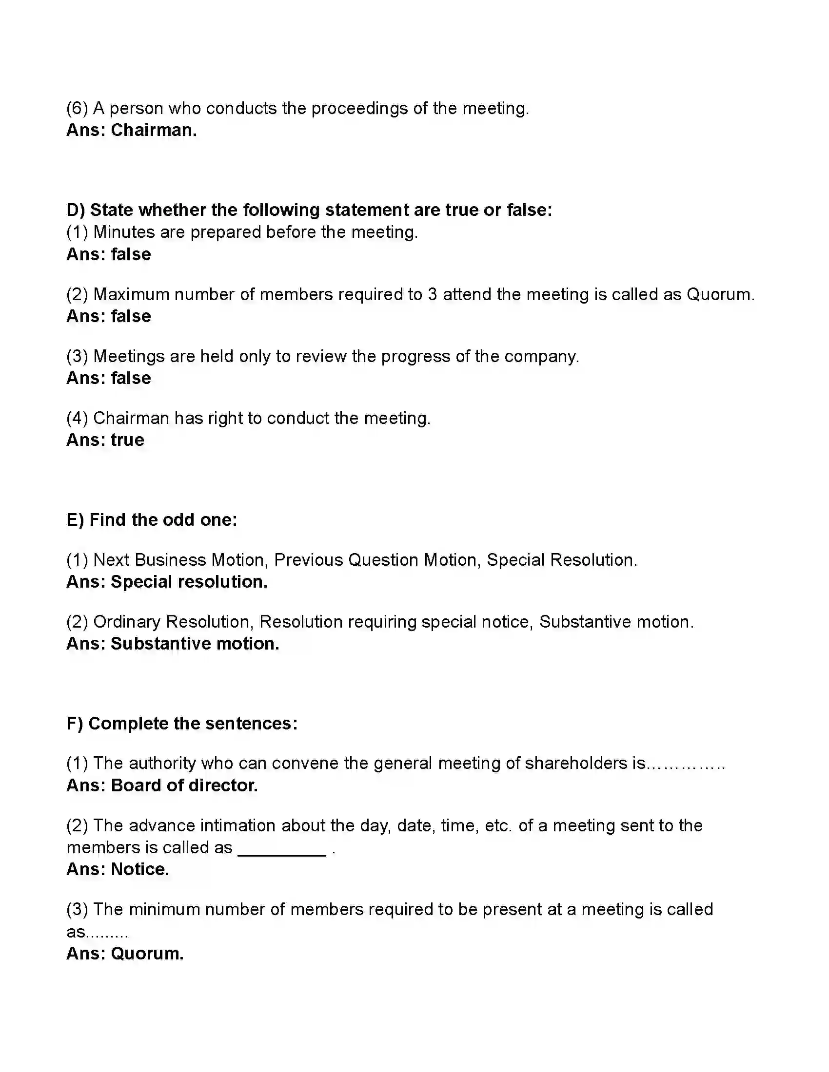 Maharashtra Board Class 11th Secretarial Practice Company Meeting 1 Revision Note 3