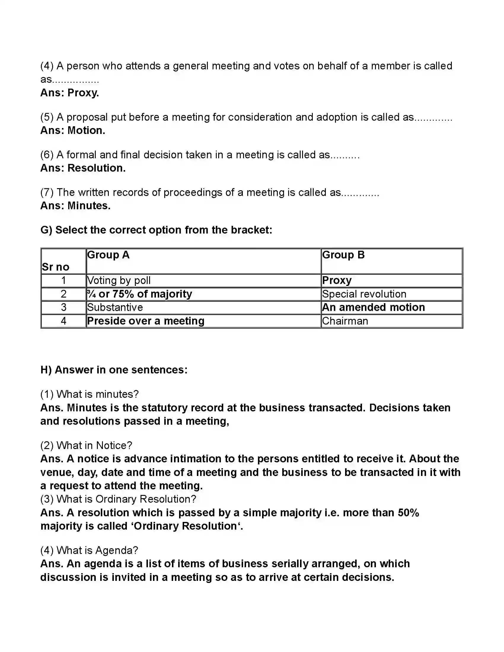 Maharashtra Board Class 11th Secretarial Practice Company Meeting 1 Revision Note 4