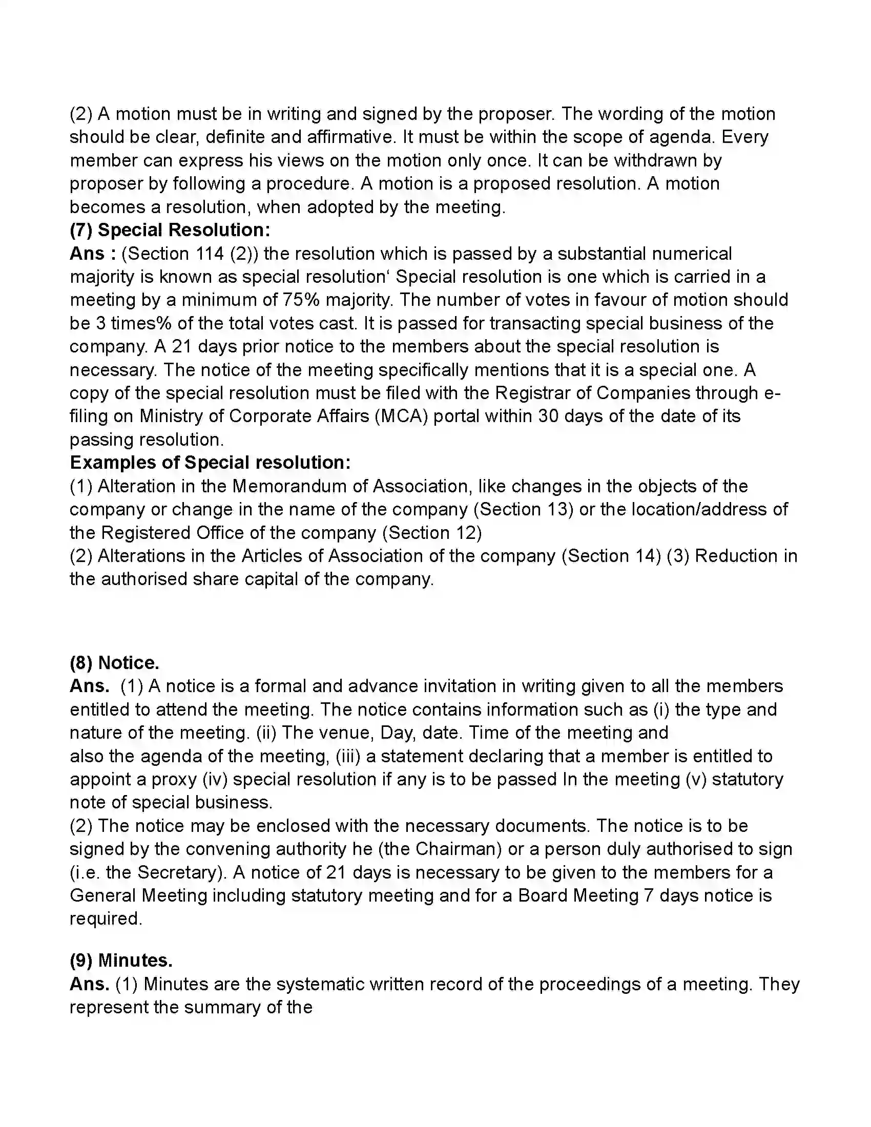 Maharashtra Board Class 11th Secretarial Practice Company Meeting 1 Revision Note 8