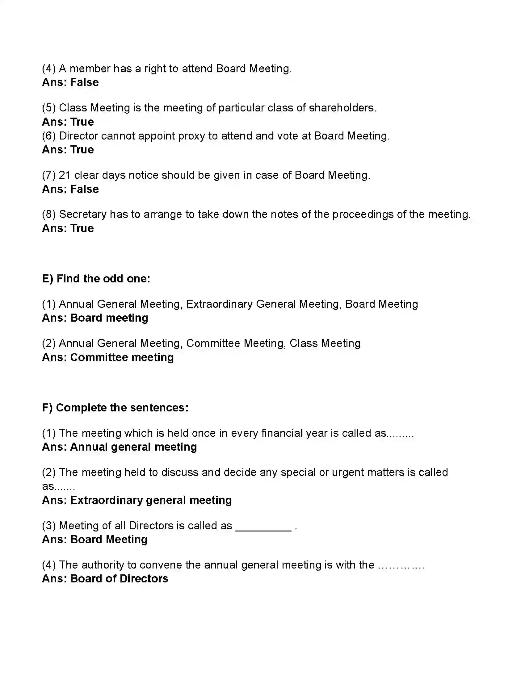 Maharashtra Board Class 11th Secretarial Practice Company Meeting 2 Revision Note 3