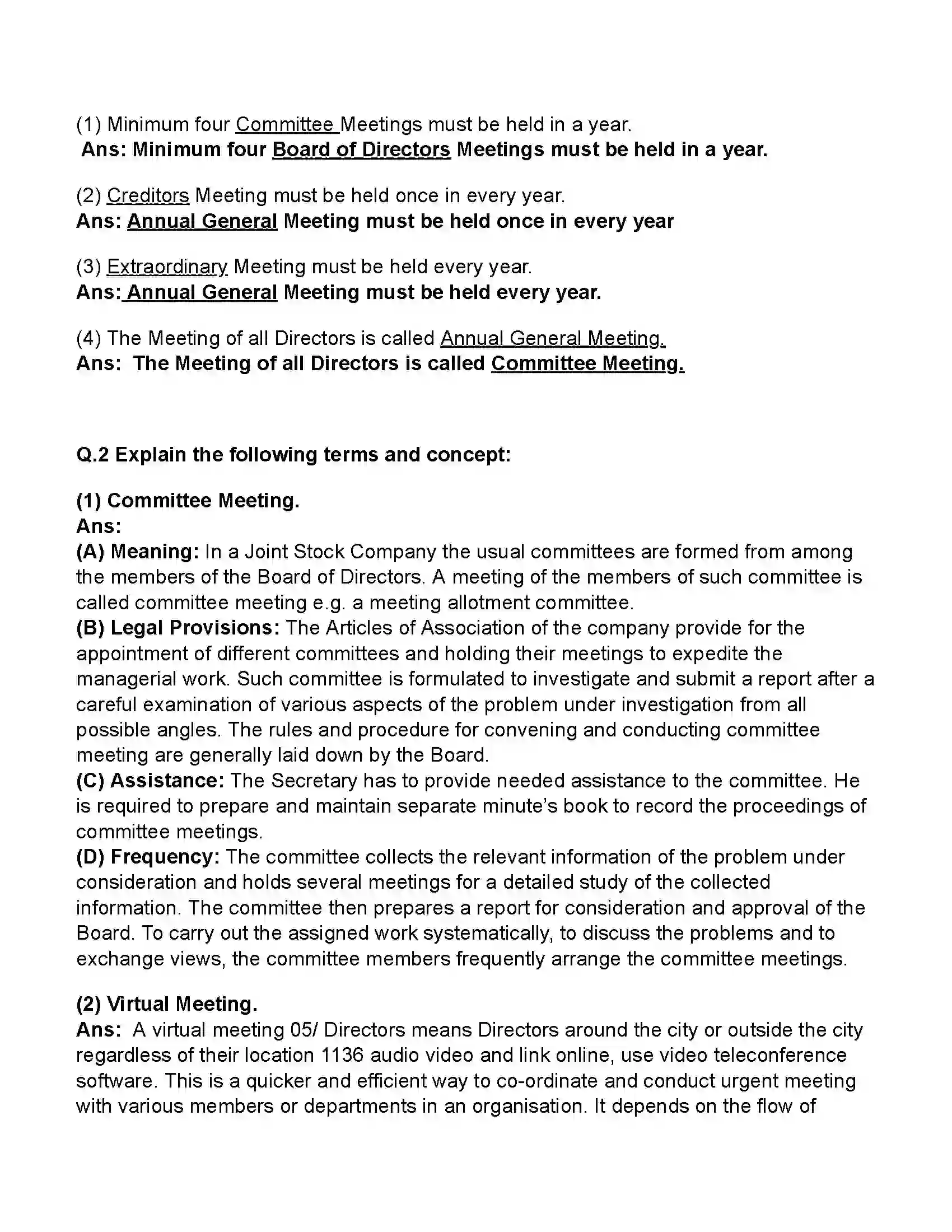 Maharashtra Board Class 11th Secretarial Practice Company Meeting 2 Revision Note 5