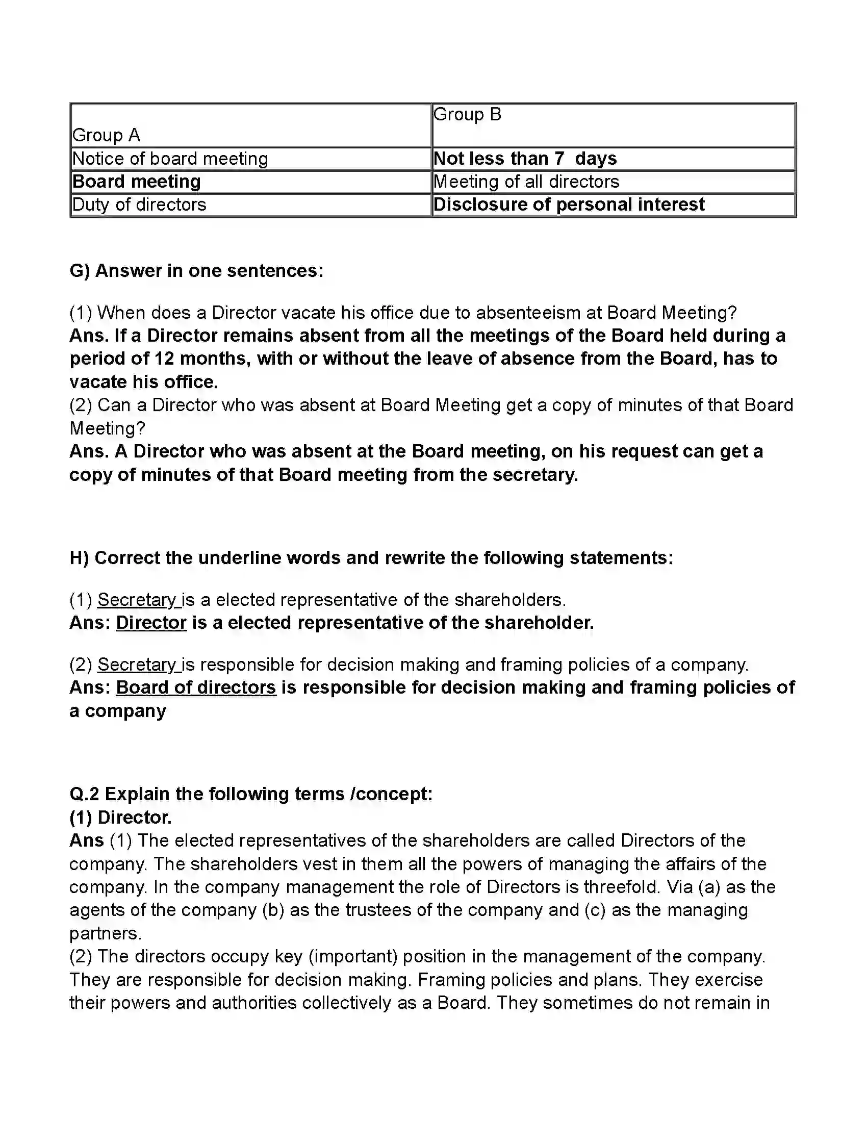 Maharashtra Board Class 11th Secretarial Practice Correspondence With Directors Revision Note 3
