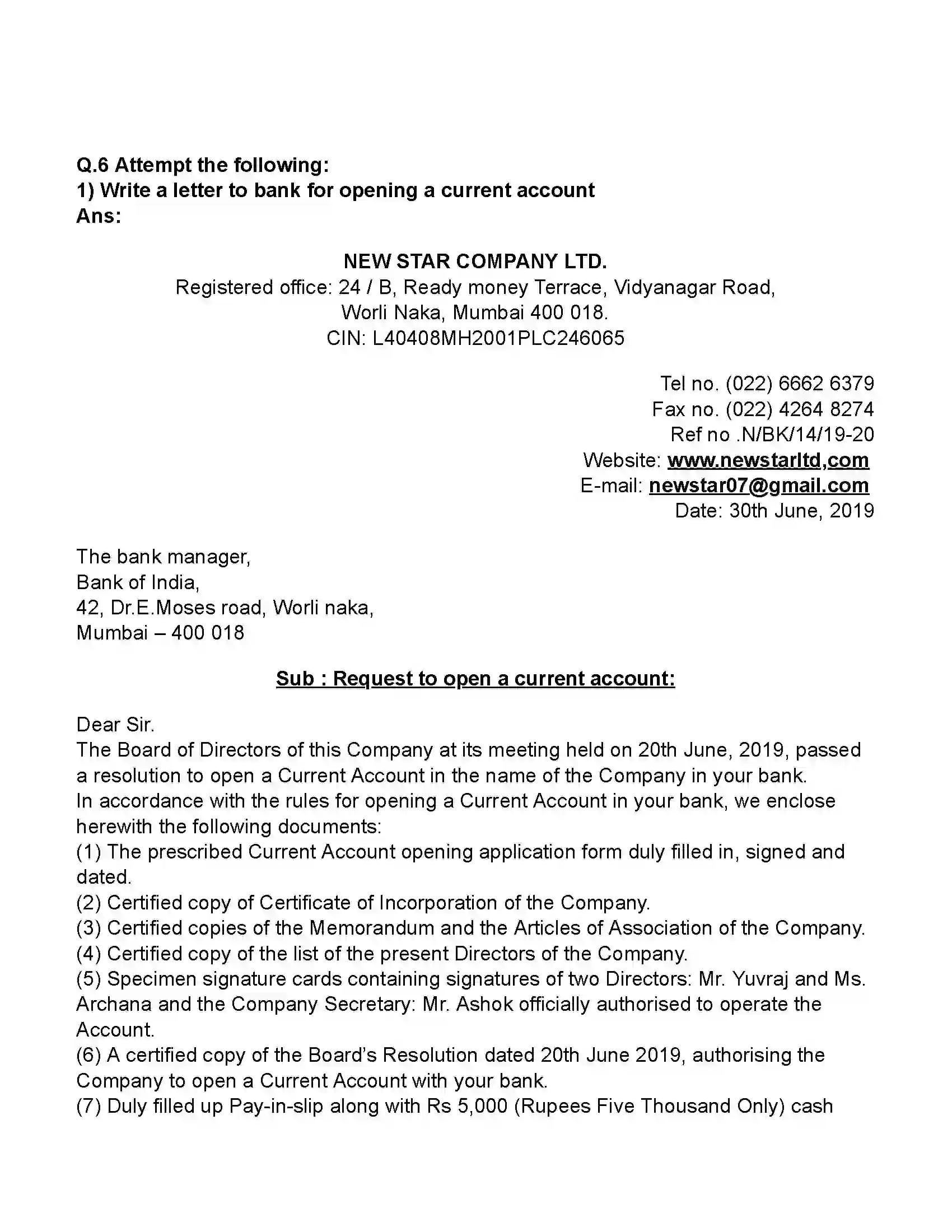Maharashtra Board Class 11th Secretarial Practice Corresponding With Banks (Letters) Revision Note 1