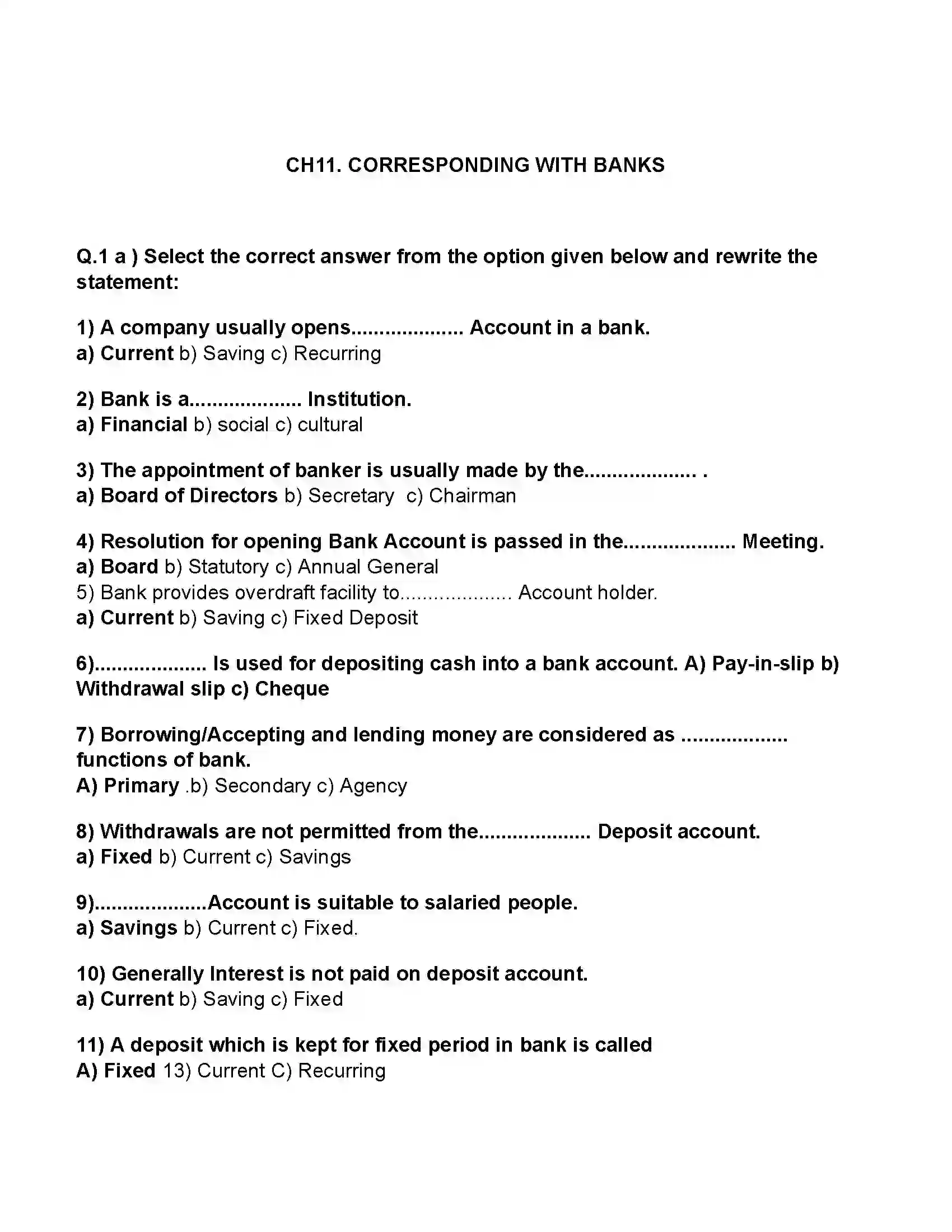 Maharashtra Board Class 11th Secretarial Practice Corresponding With Banks Revision Note 1
