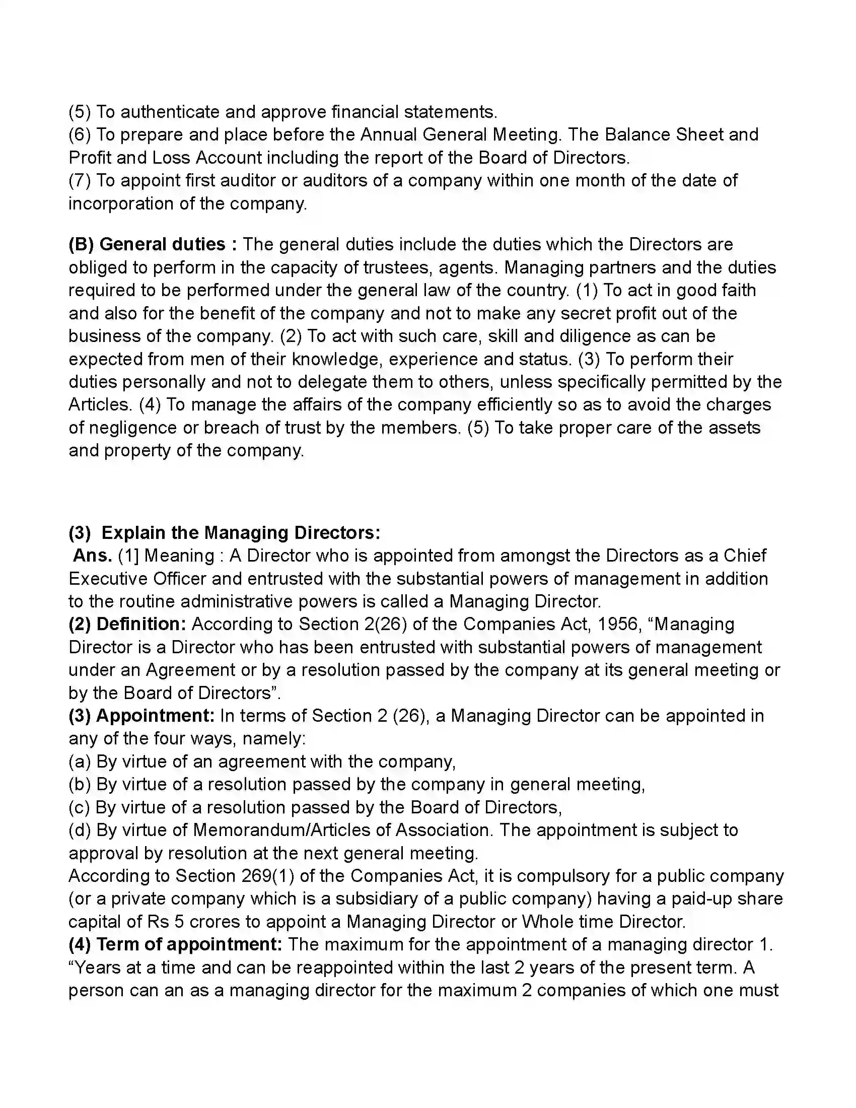 Maharashtra Board Class 11th Secretarial Practice Directors and Key Managerial Personnel of a Company Revision Note 21