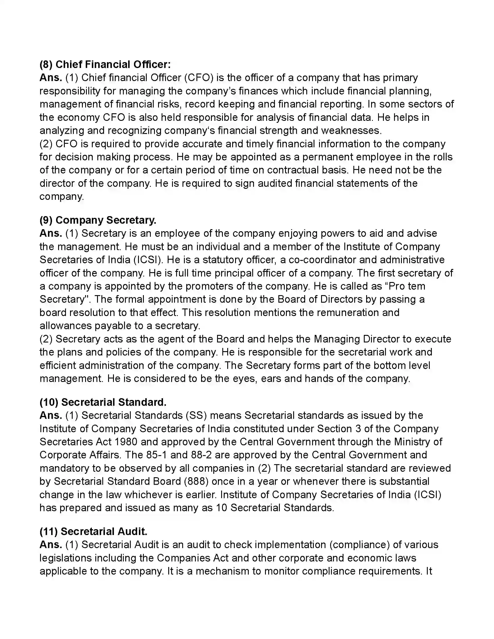 Maharashtra Board Class 11th Secretarial Practice Directors and Key Managerial Personnel of a Company Revision Note 9