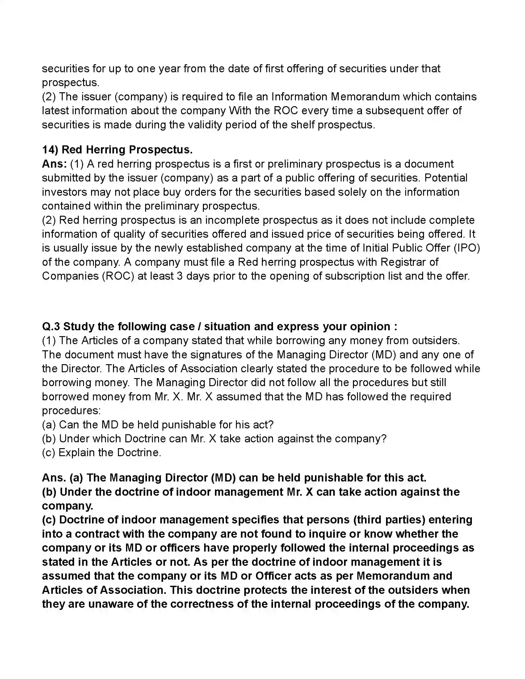 Maharashtra Board Class 11th Secretarial Practice Documents Related to Formation of a Joint Stock Company Revision Note 11