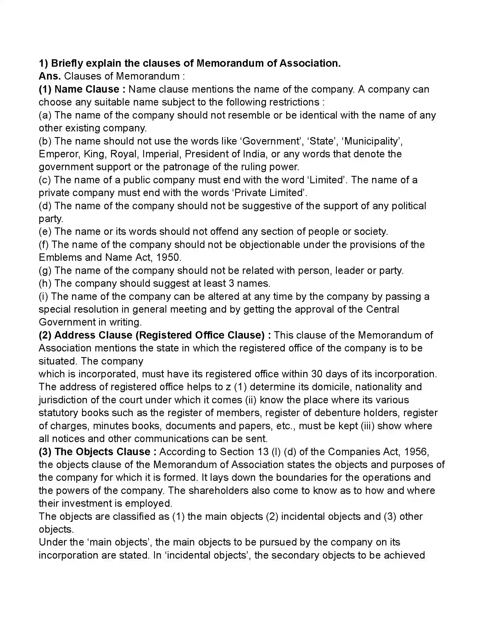 Maharashtra Board Class 11th Secretarial Practice Documents Related to Formation of a Joint Stock Company Revision Note 21