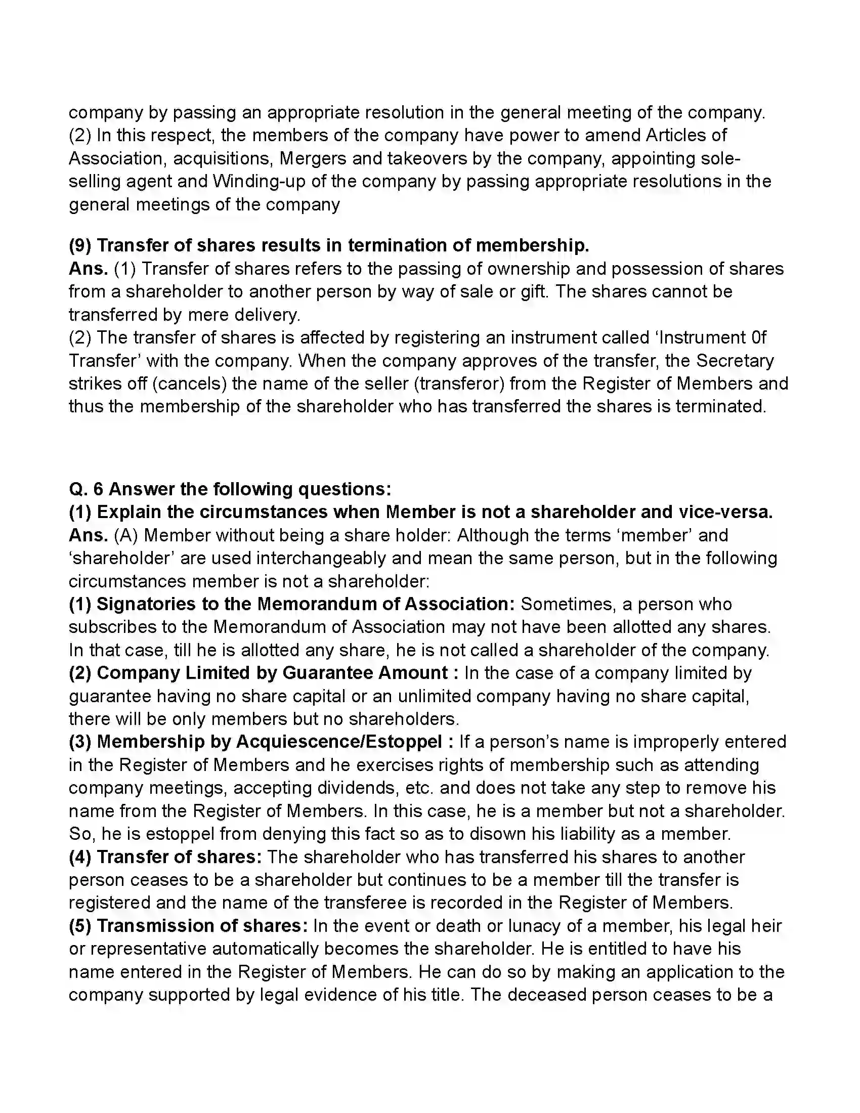 Maharashtra Board Class 11th Secretarial Practice Members of a Company Revision Note 14