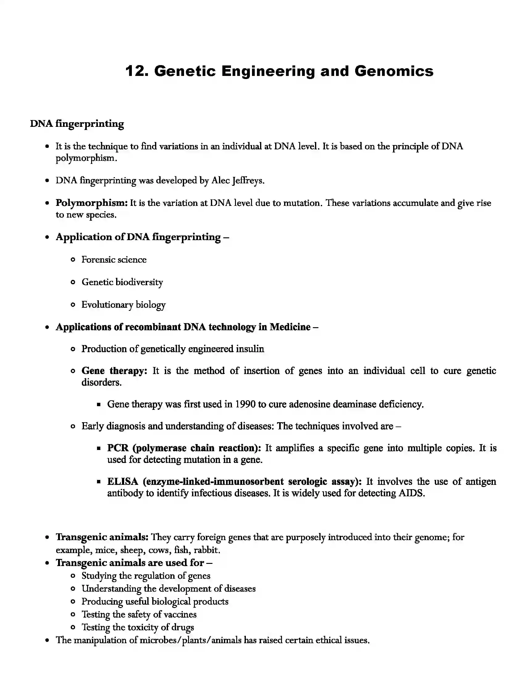 Maharashtra Board Class 12th Biology Genetic Engineering and Genomics Revision Note 1