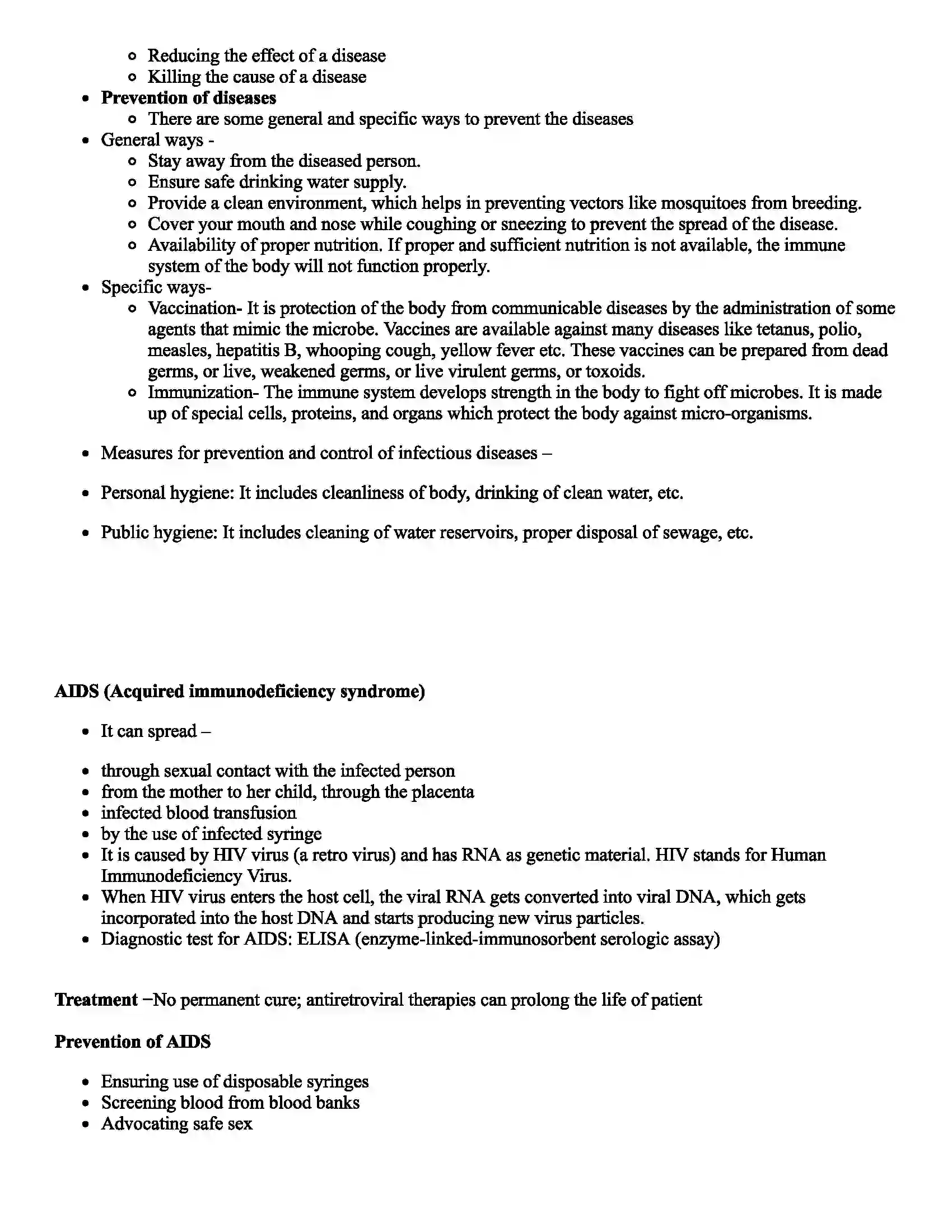Maharashtra Board Class 12th Biology Human Health and Diseases Revision Note 3