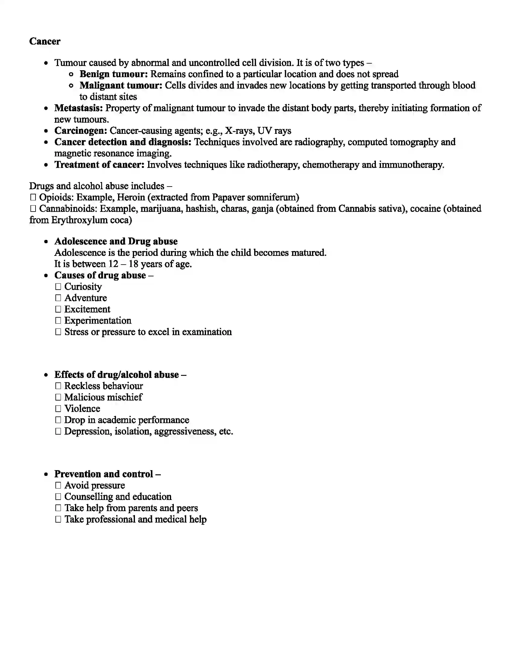Maharashtra Board Class 12th Biology Human Health and Diseases Revision Note 4