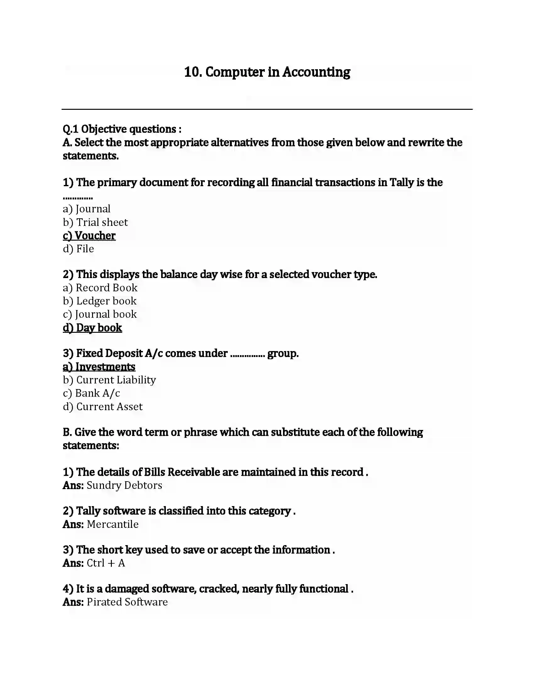 Maharashtra Board Class 12th Book-Keeping & Accountancy Computer in Accounting Revision Note 1