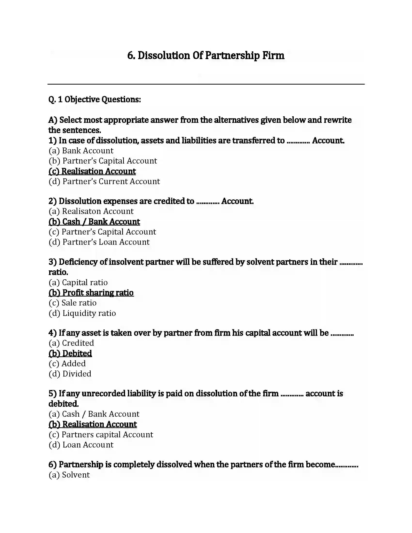 Maharashtra Board Class 12th Book-Keeping & Accountancy Dissolution Of Partnership Firm Revision Note 1
