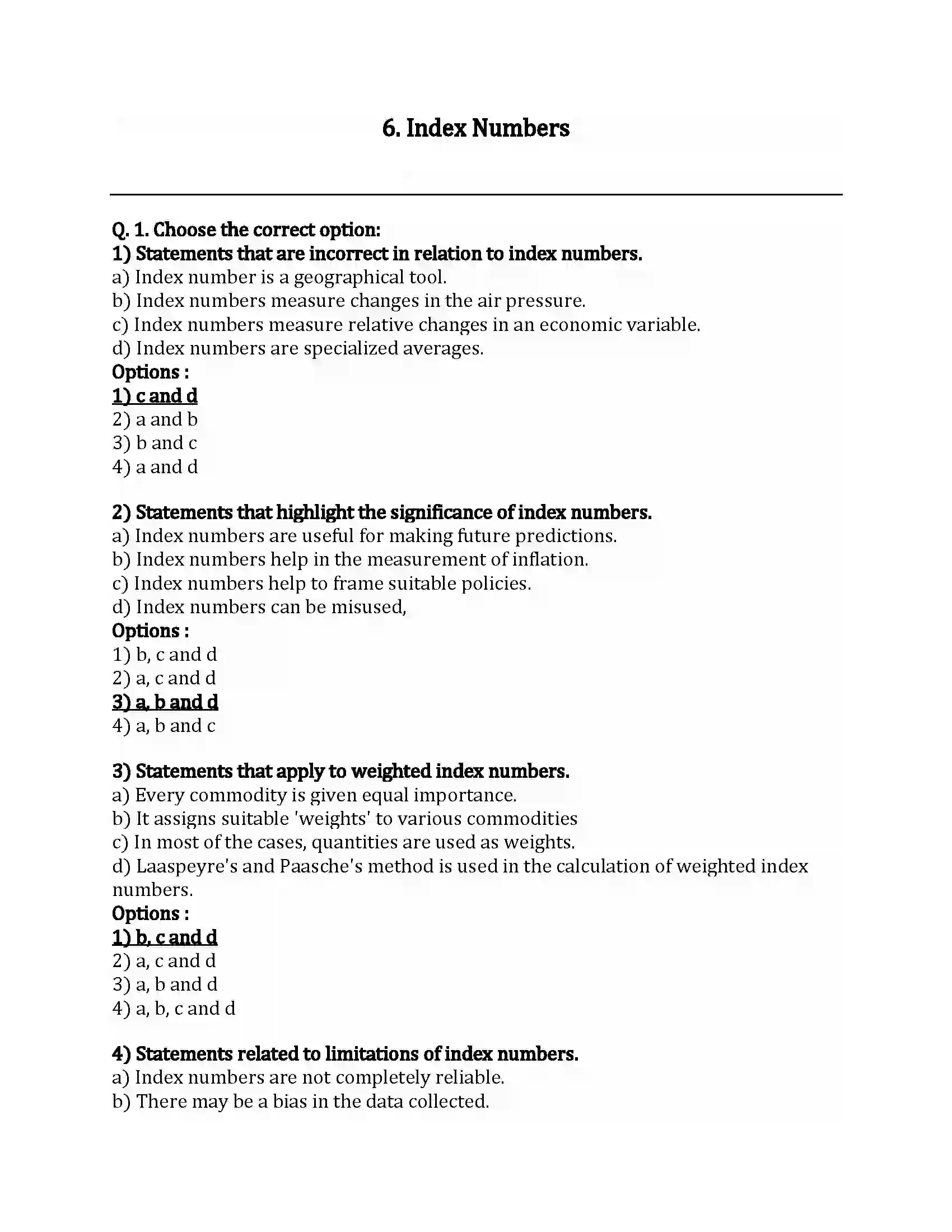 Maharashtra Board Class 12th Economics Index Numbers Revision Note 1