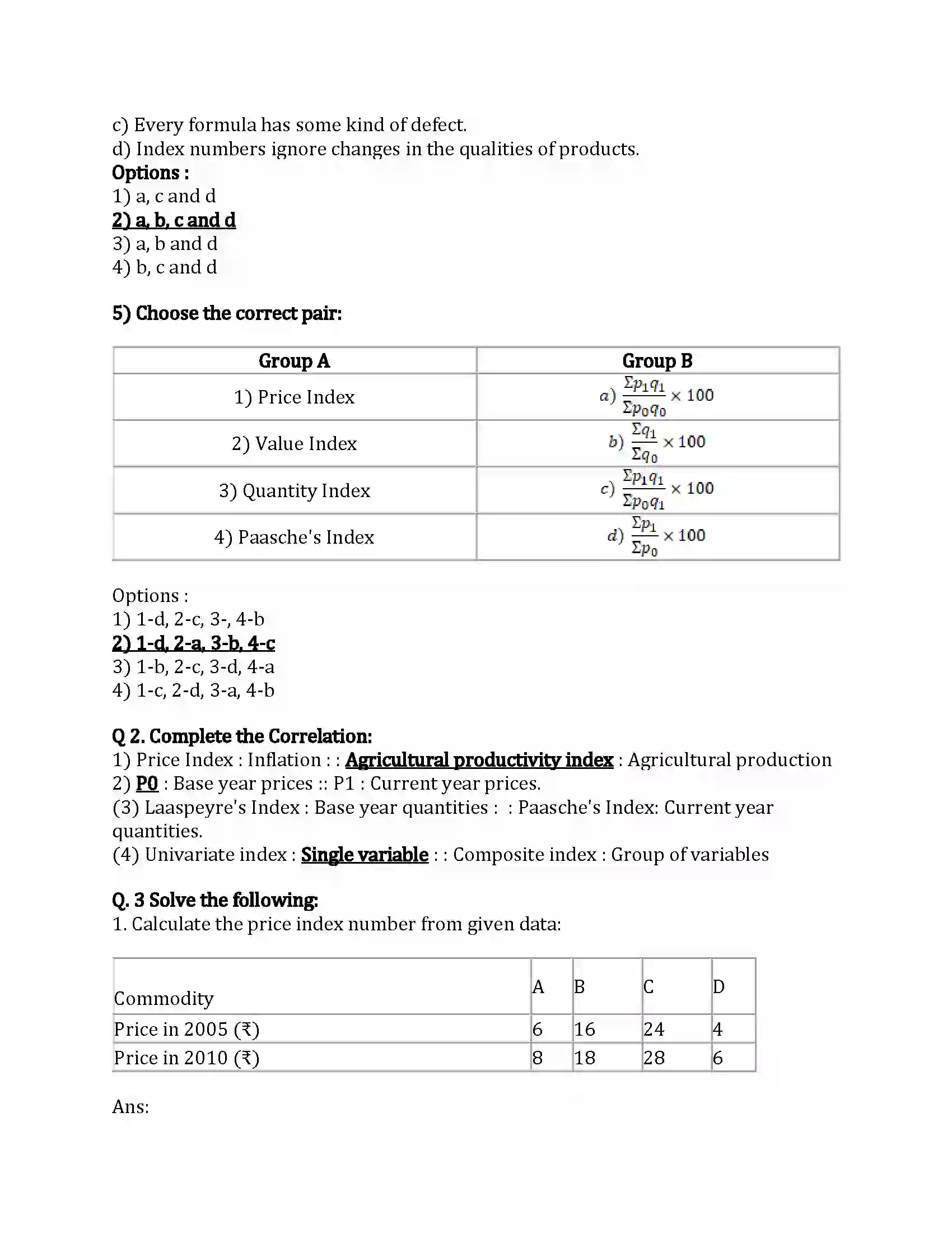 Maharashtra Board Class 12th Economics Index Numbers Revision Note 2