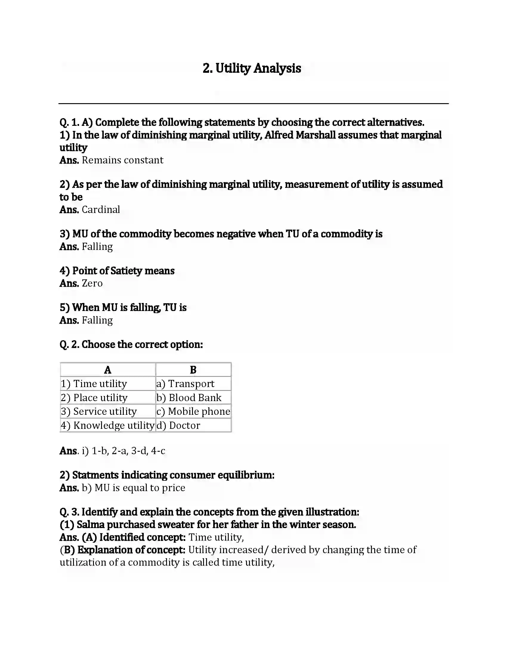 Maharashtra Board Class 12th Economics Utility Analysis Revision Note 1