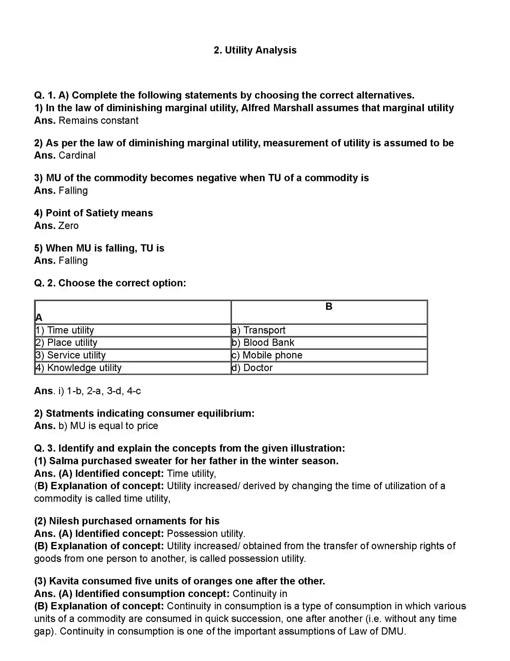 Maharashtra Board Class 12th Economics Utility Analysis Revision Note 1