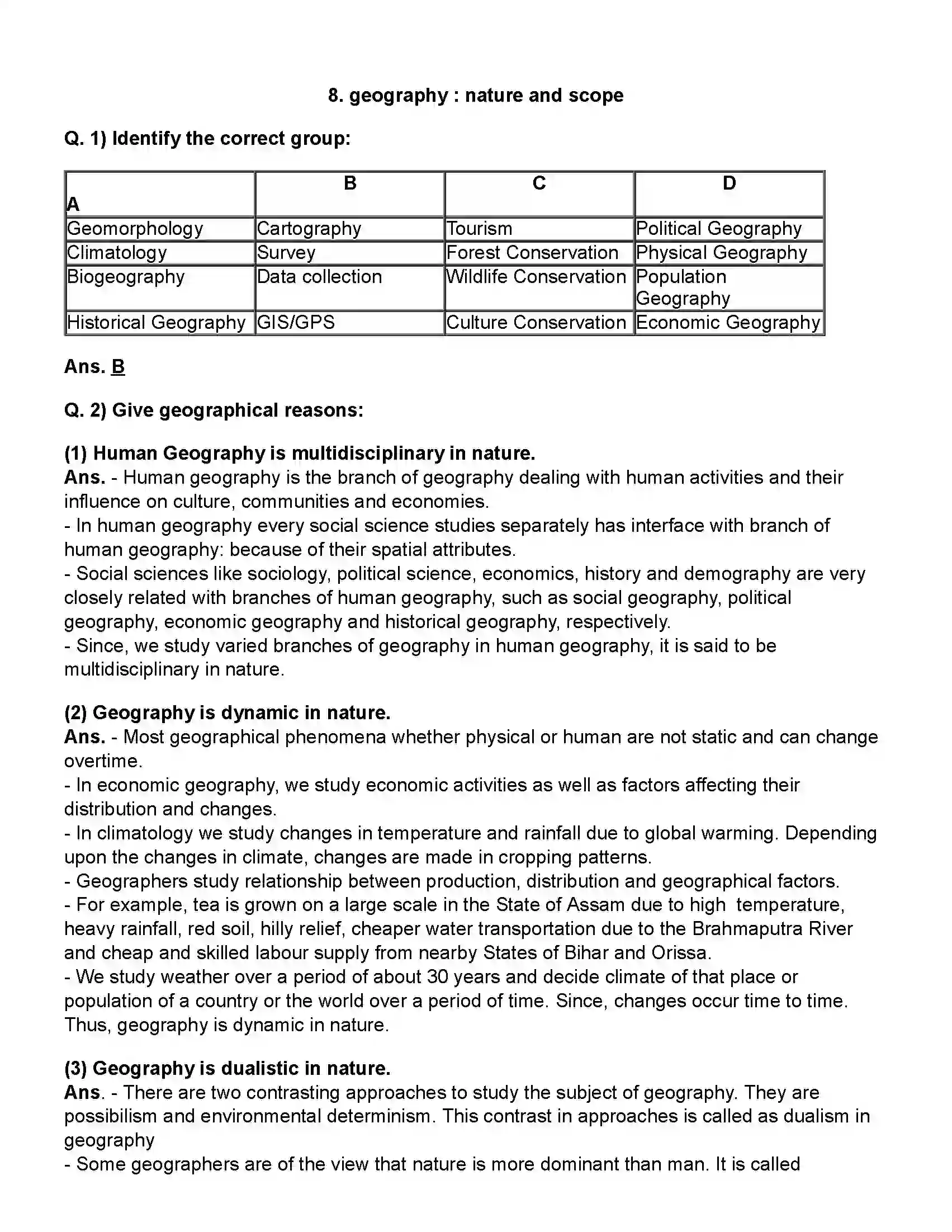 Maharashtra Board Class 12th Geography Geography - Nature and Scope Revision Note 1